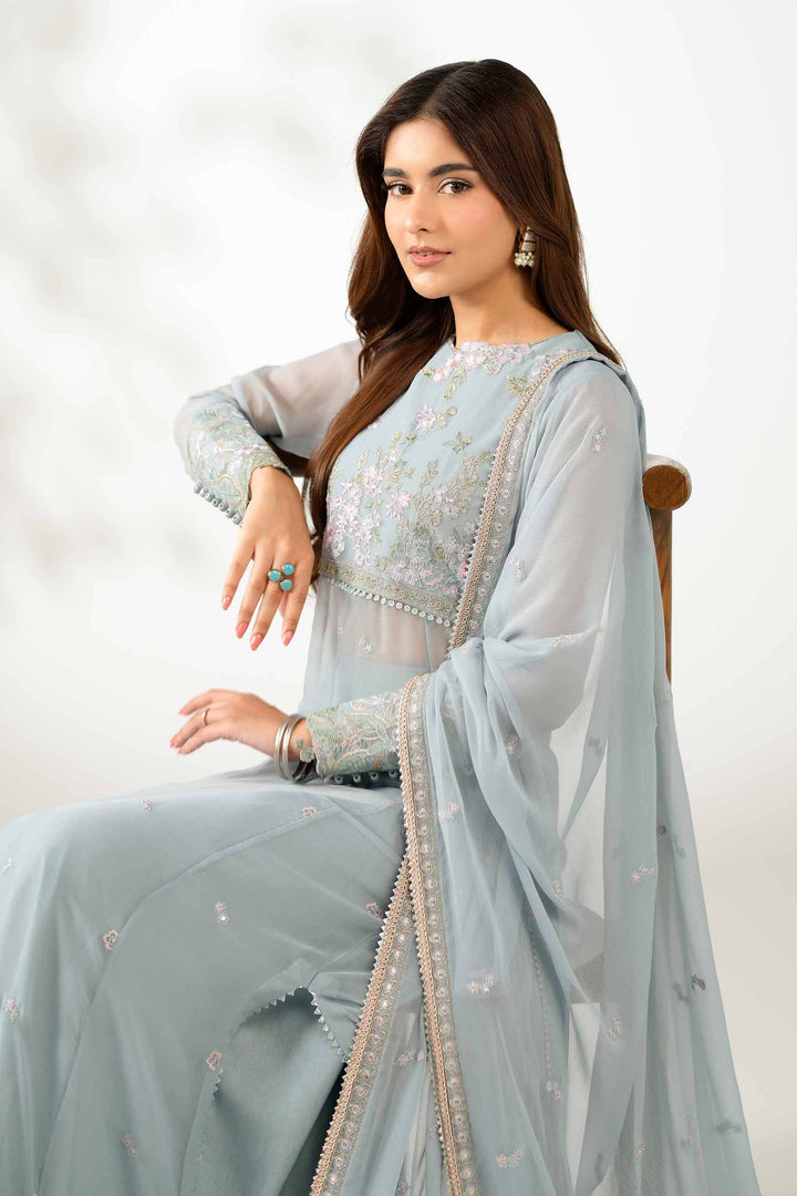 NISHATUAE - Aqua Embroidered Chiffon 3-piece Unstitched Suit