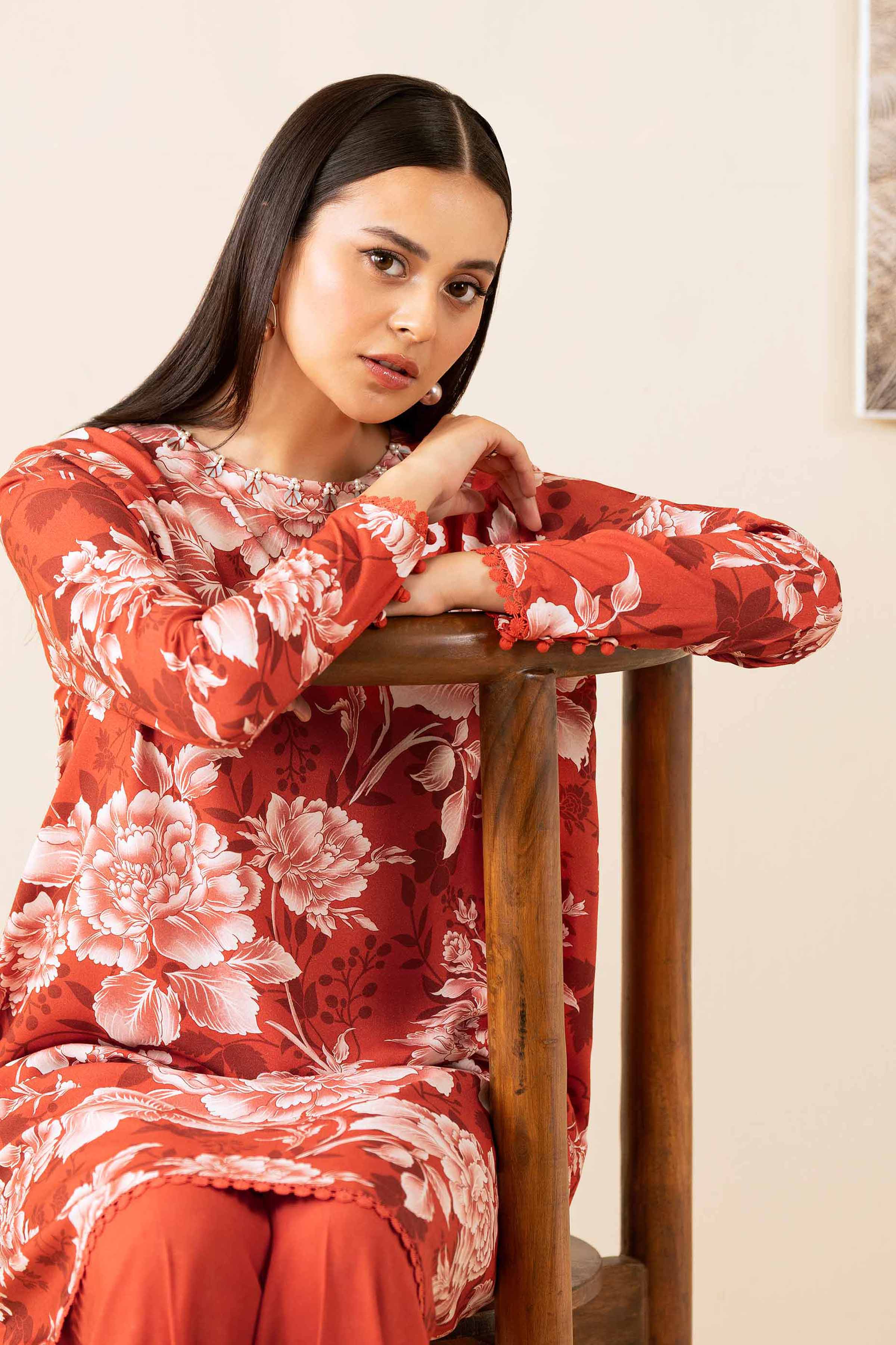 NISHATUAE - Coral Printed Linen 2-piece Unstitched Dress