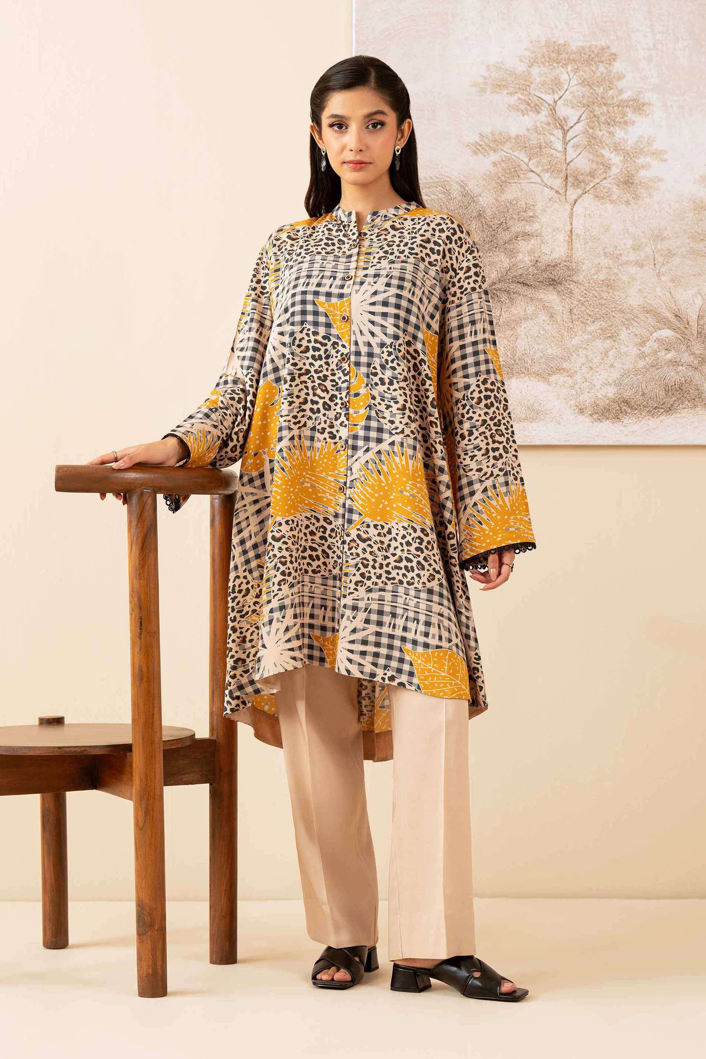 NISHATUAE - Beige Printed Linen 2-piece Unstitched Dress