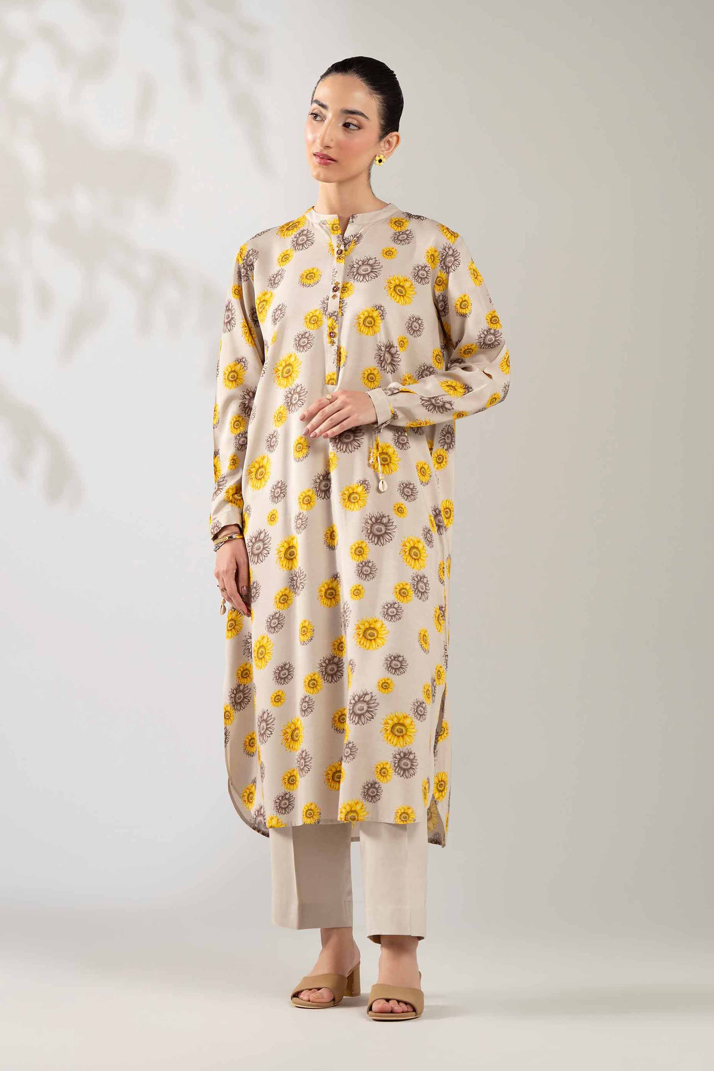 NISHATUAE - Beige Printed Linen 2-piece Unstitched Dress