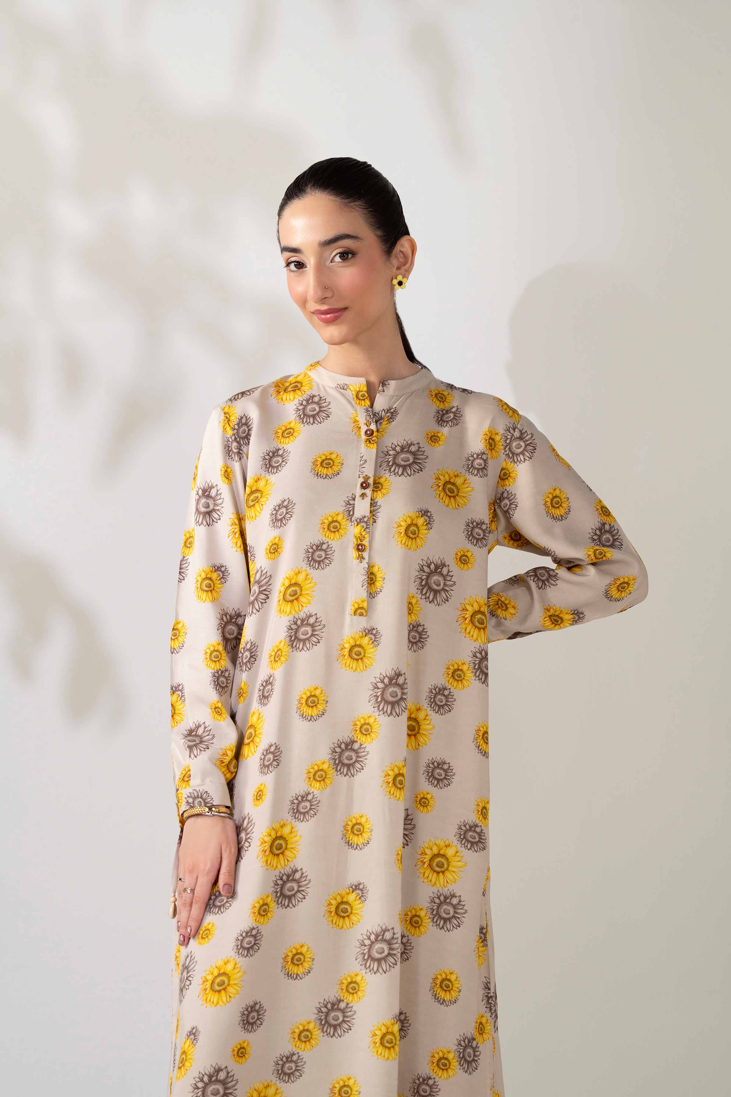 NISHATUAE - Beige Printed Linen 2-piece Unstitched Dress
