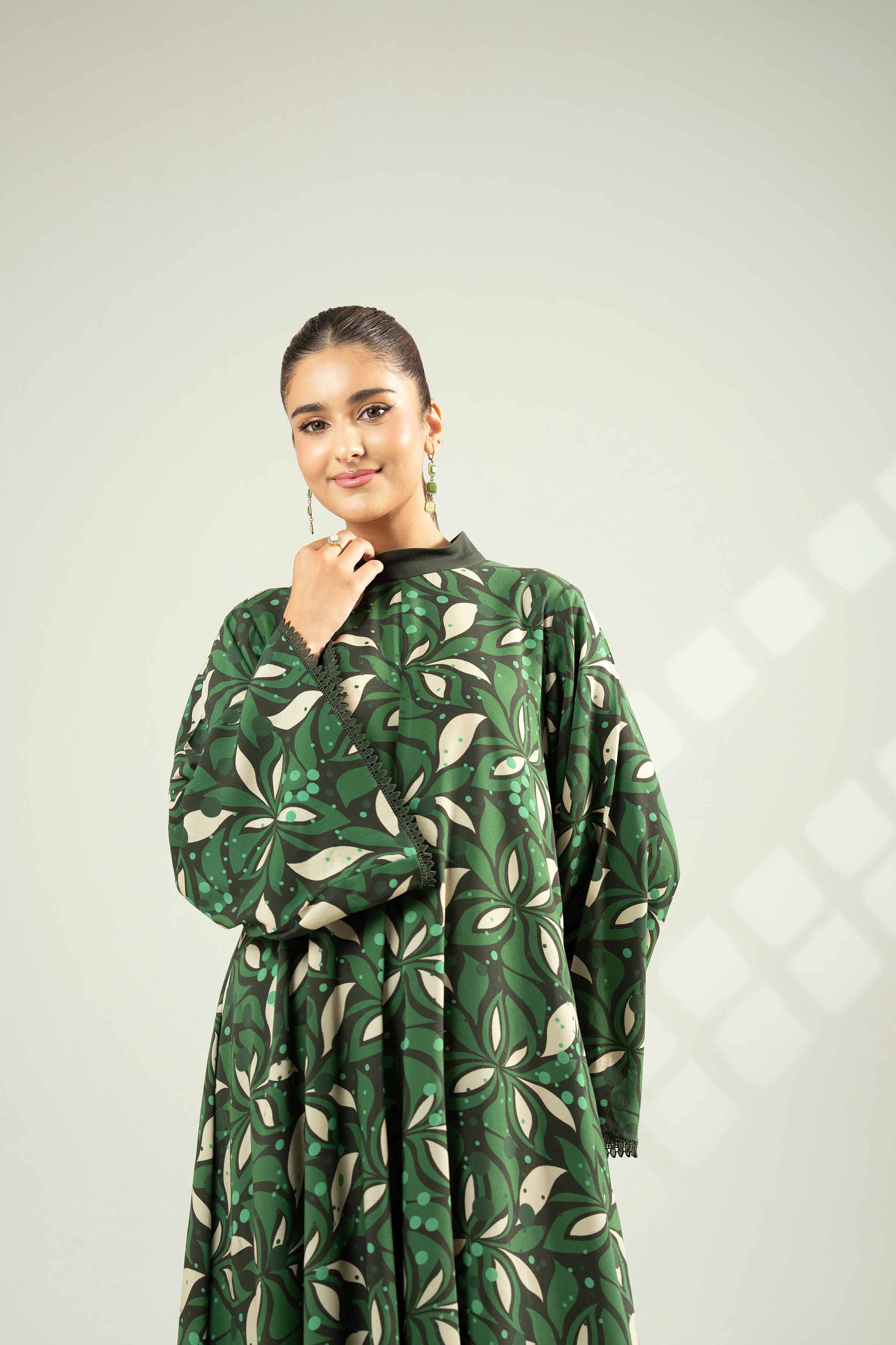 NISHATUAE - Green Printed Linen 2-piece Unstitched Dress
