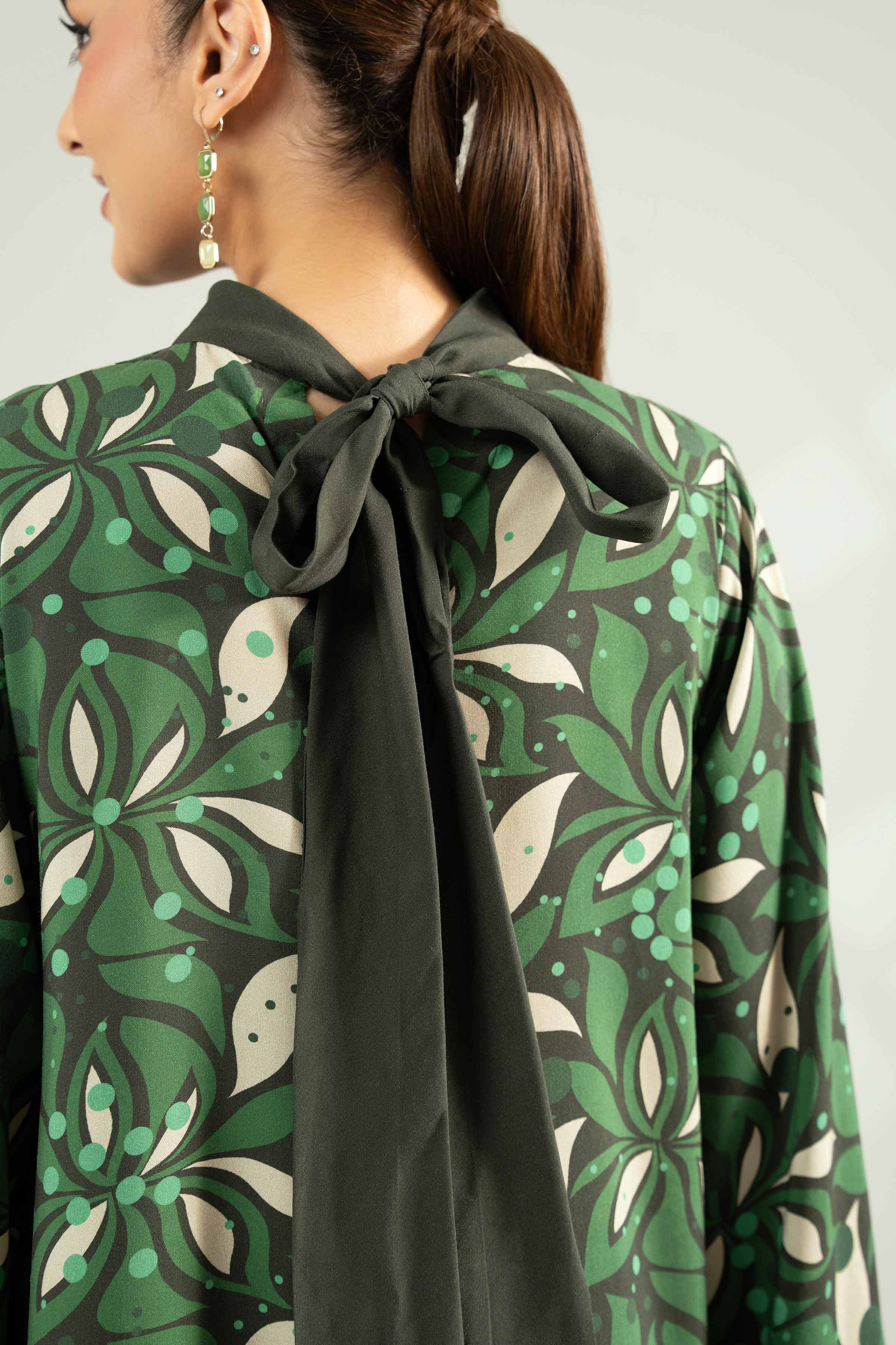 NISHATUAE - Green Printed Linen 2-piece Unstitched Dress