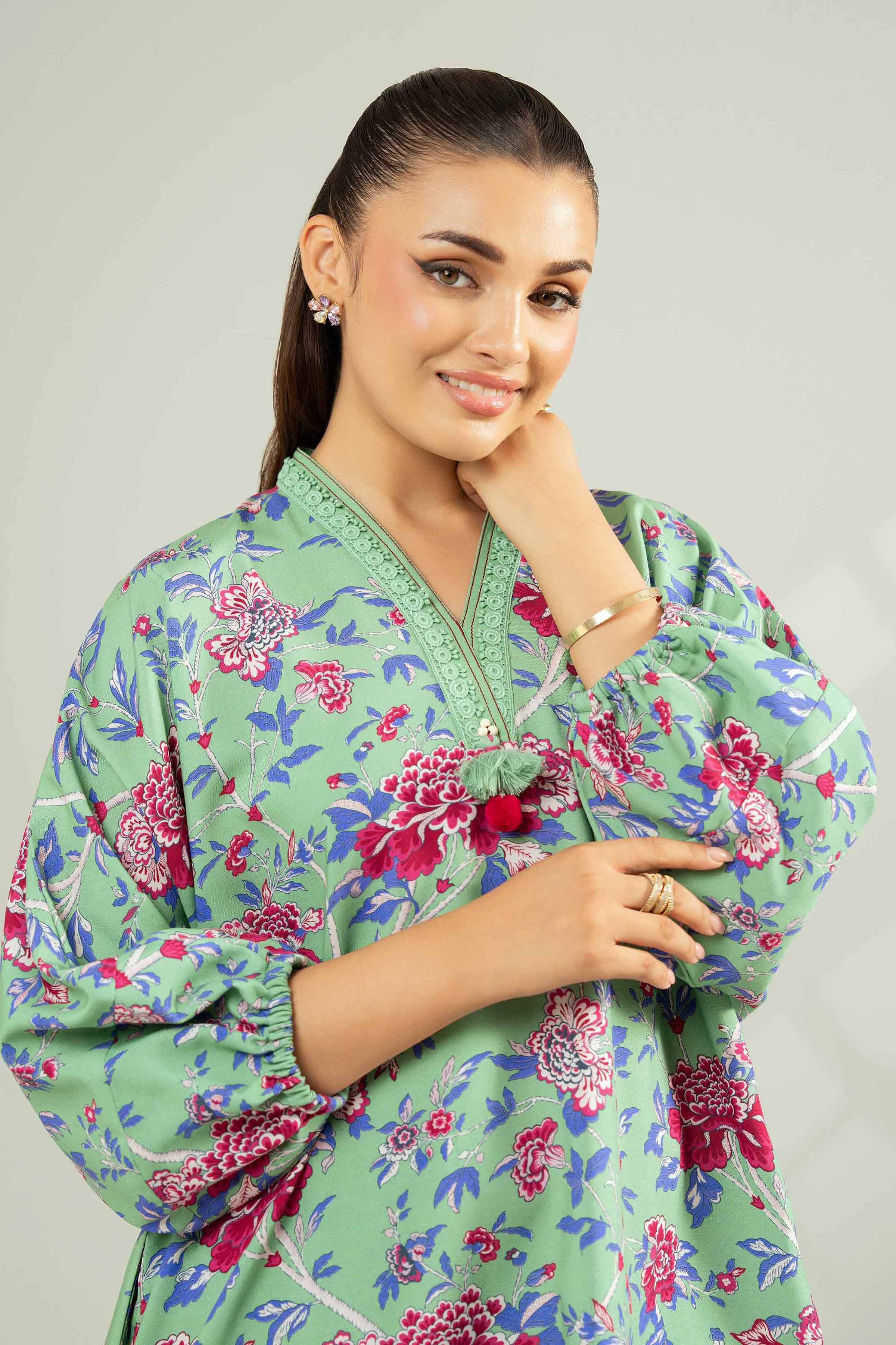 NISHATUAE - Green Printed Linen 2-piece Unstitched Dress