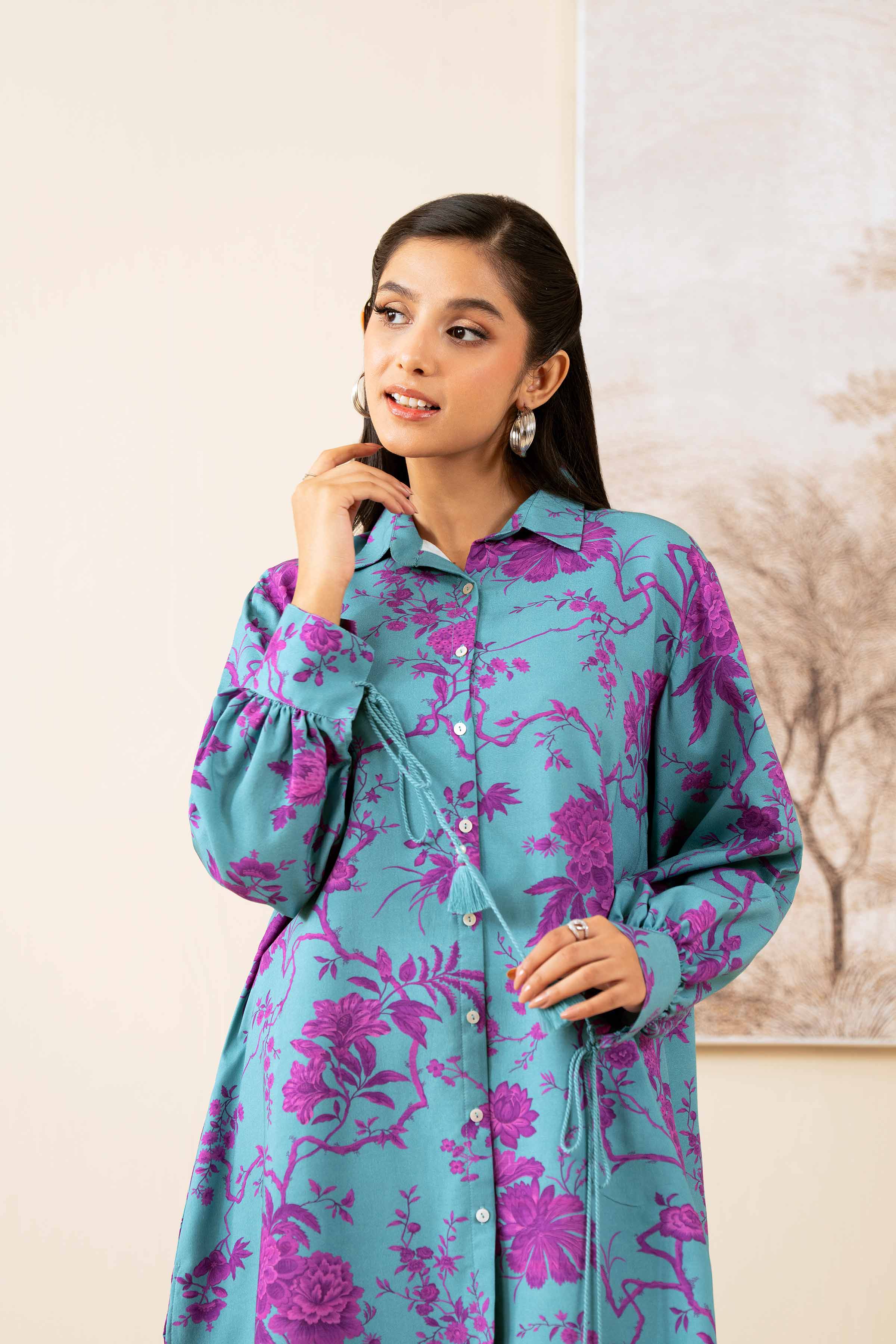 NISHATUAE - Green Printed Linen 2-piece Unstitched Dress