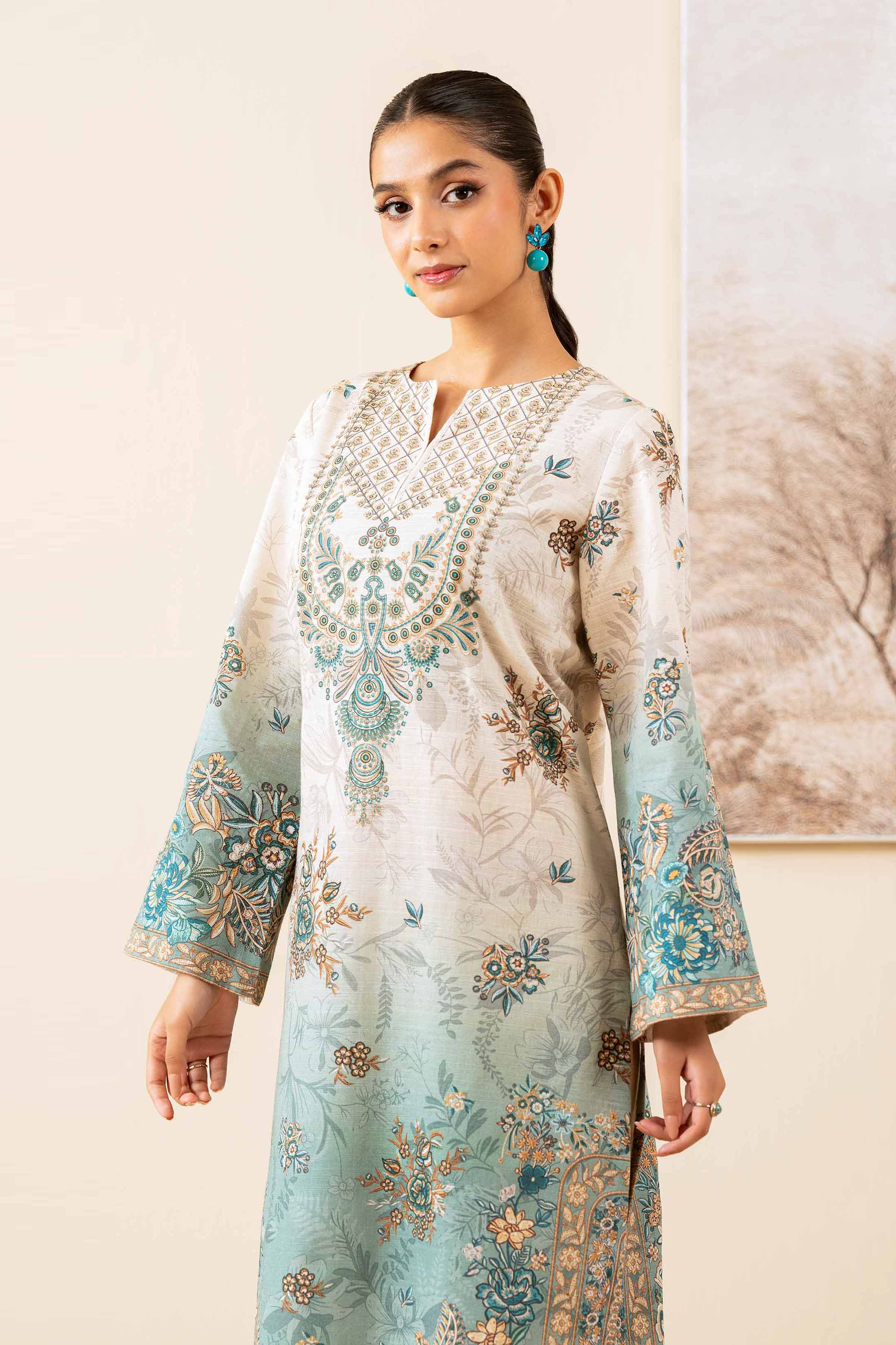 NISHATUAE - Cream Printed Khaddar 2-piece Unstitched Dress