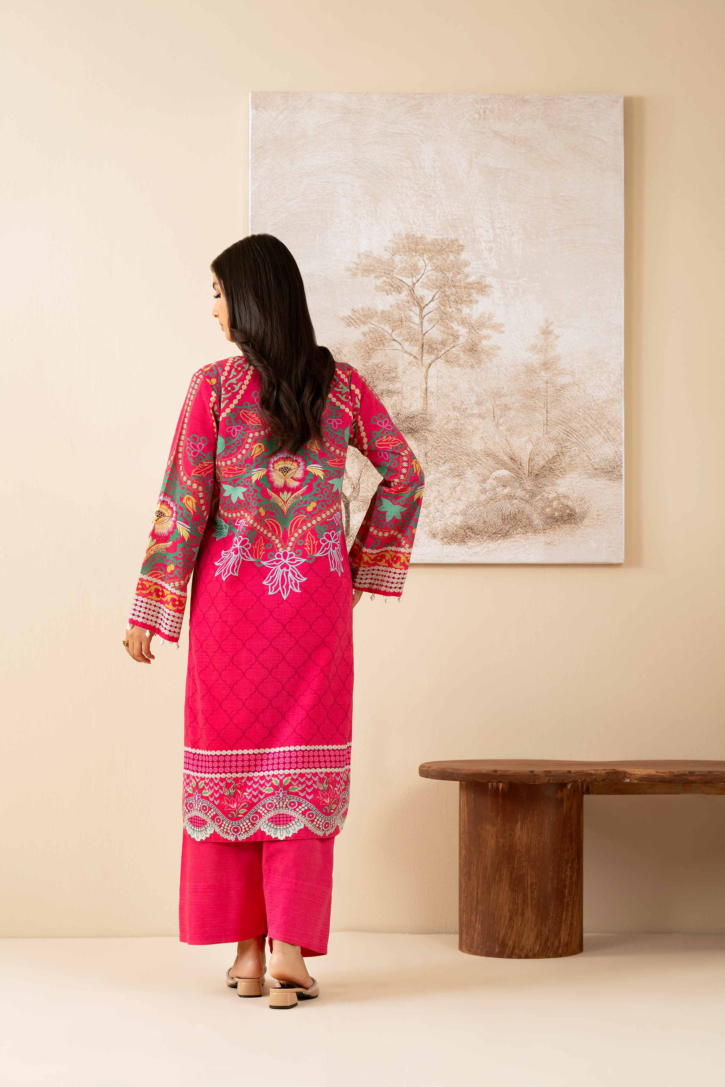 NISHATUAE - Fuchsia Printed Khaddar 2-piece Unstitched Dress