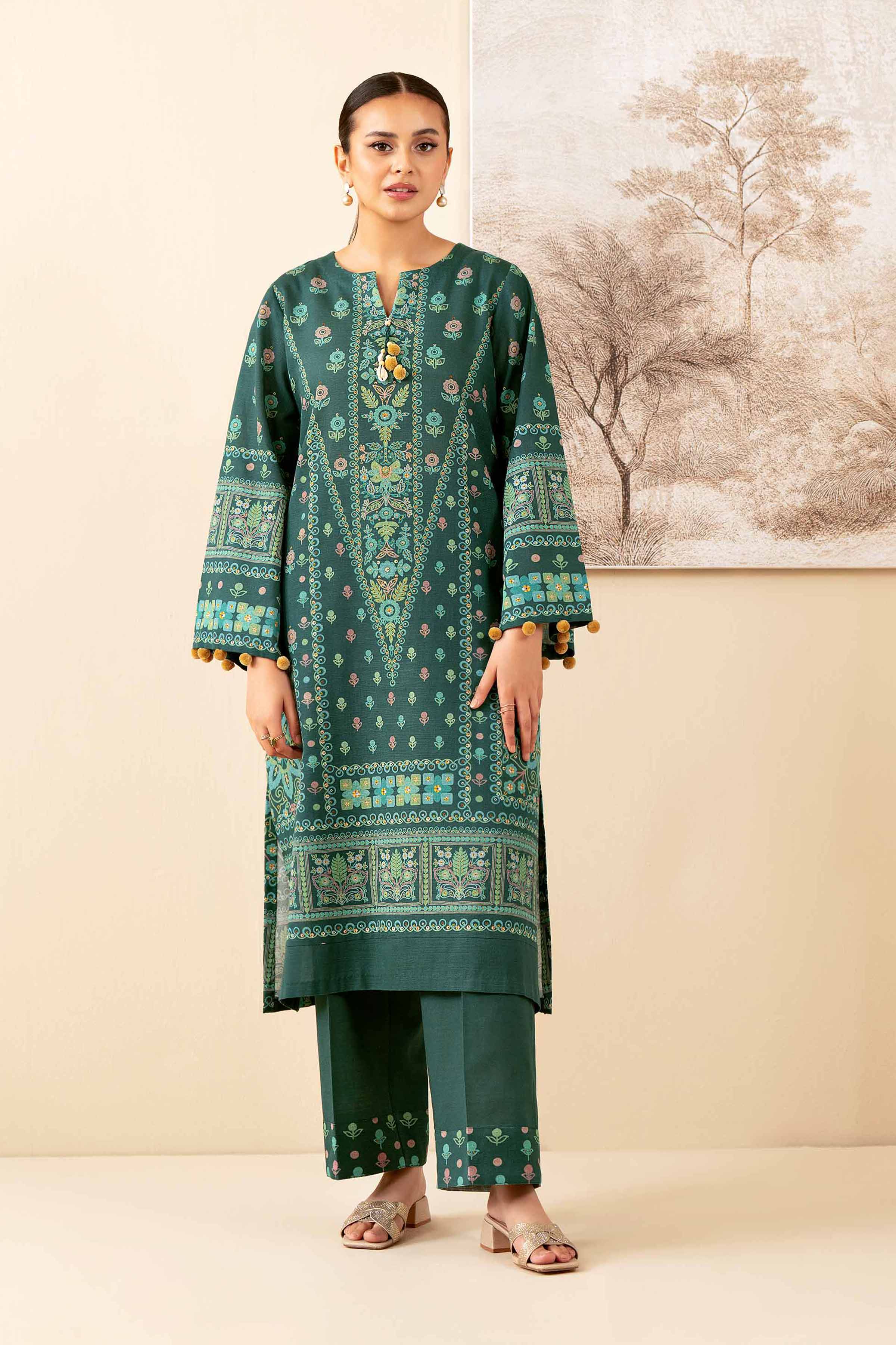 NISHATUAE - Green Printed Khaddar 2-piece Unstitched Dress