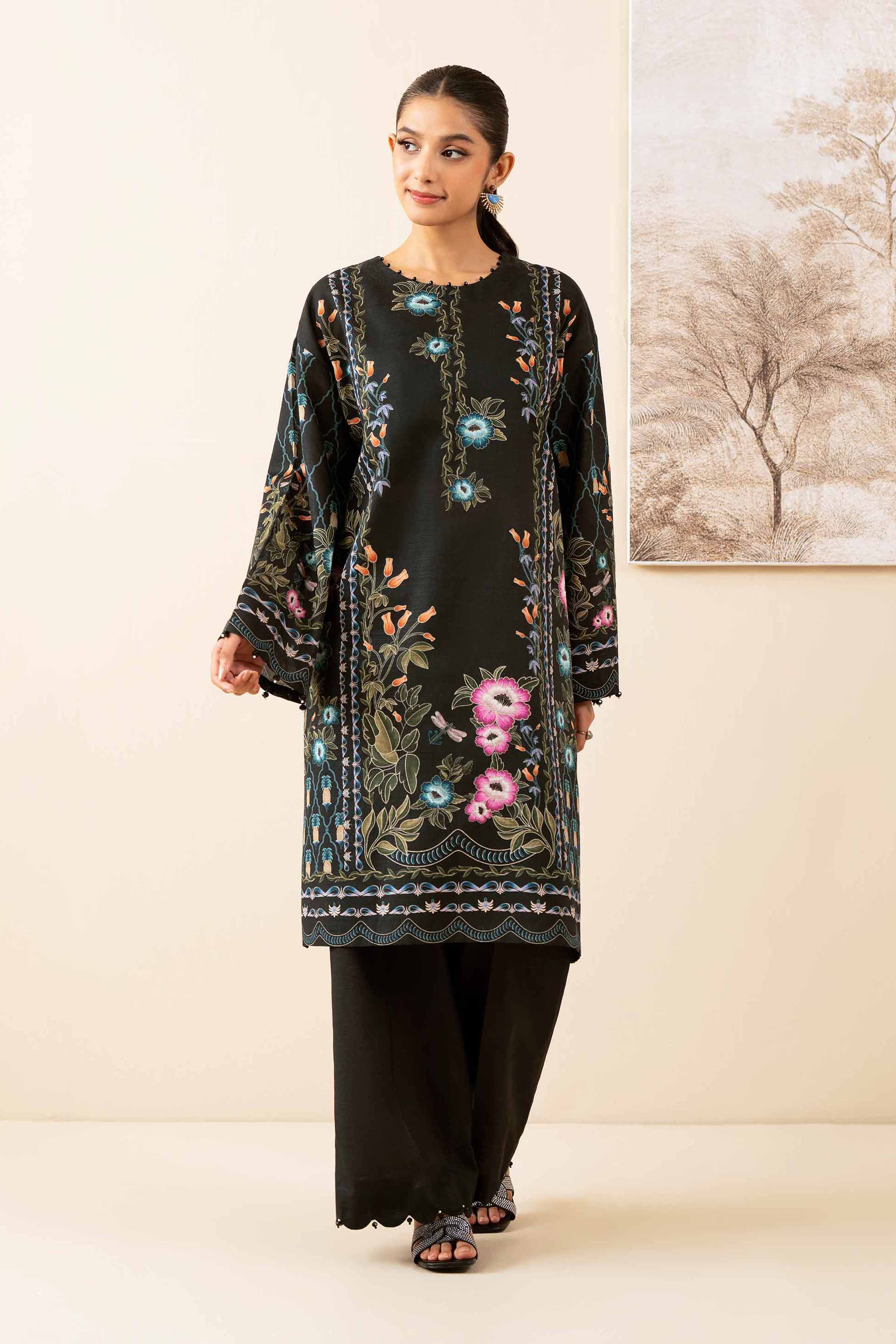 NISHATUAE - Black Printed Khaddar 2-piece Unstitched Dress