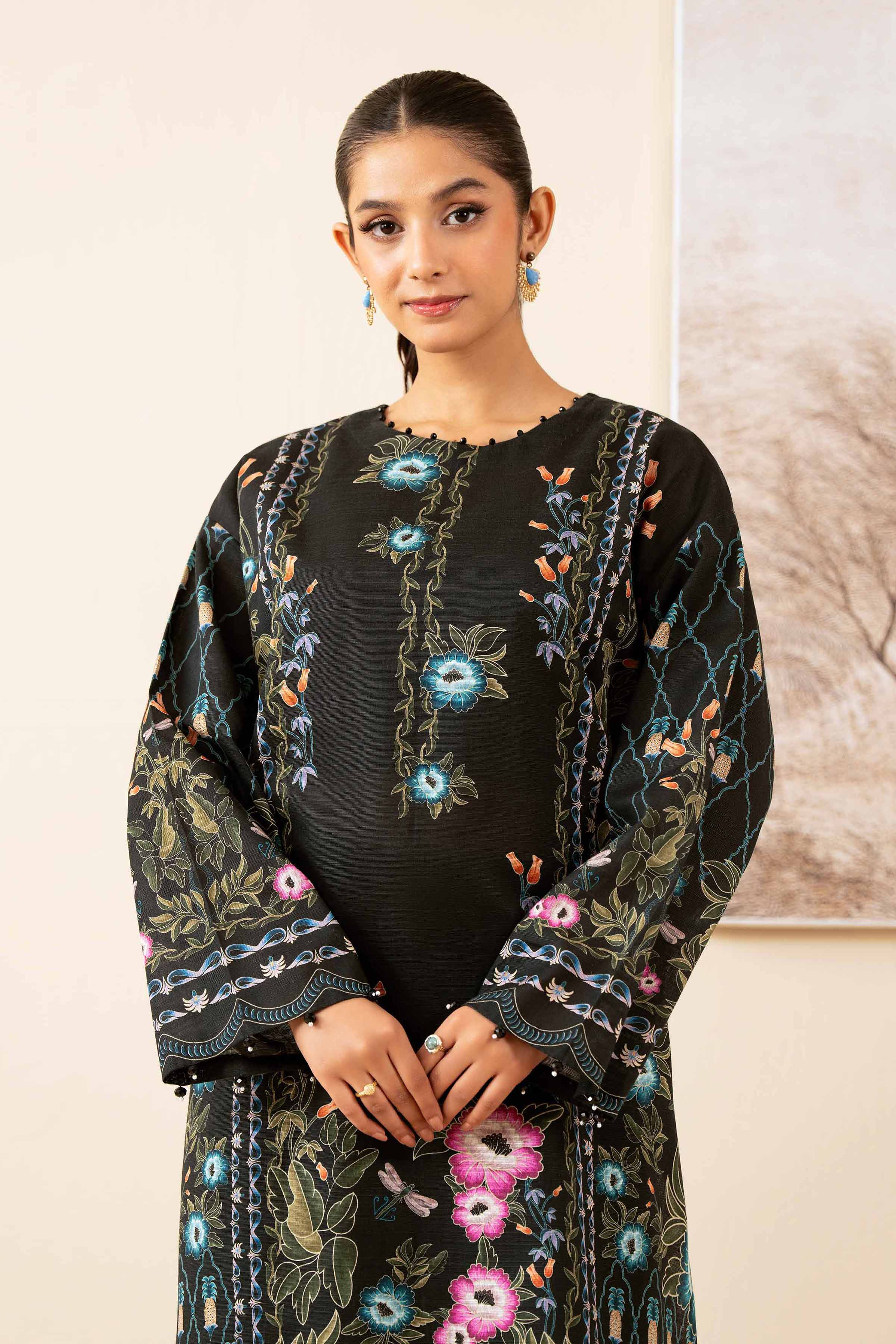 NISHATUAE - Black Printed Khaddar 2-piece Unstitched Dress