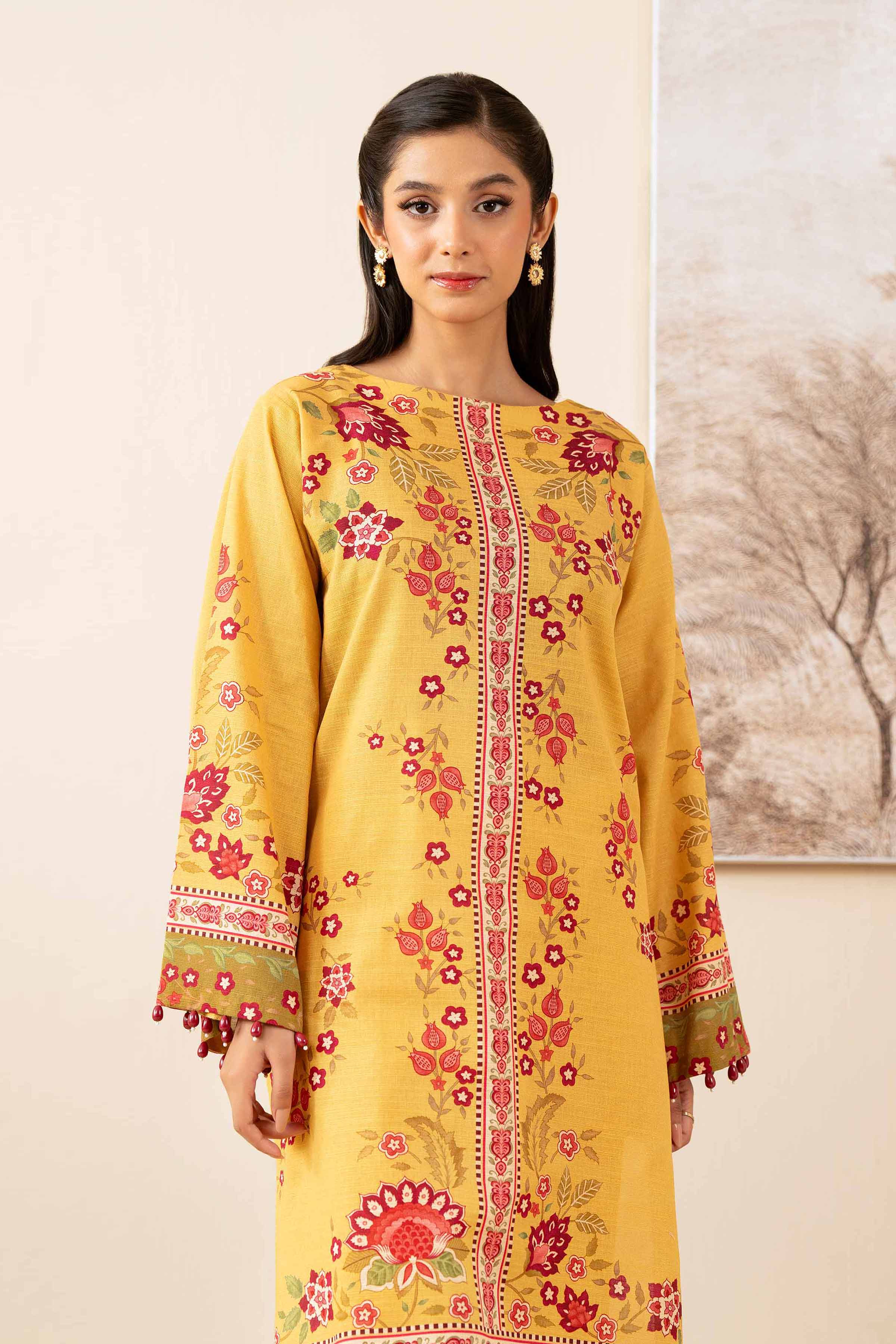 NISHATUAE - Mustard Printed Khaddar 2-piece Unstitched Dress