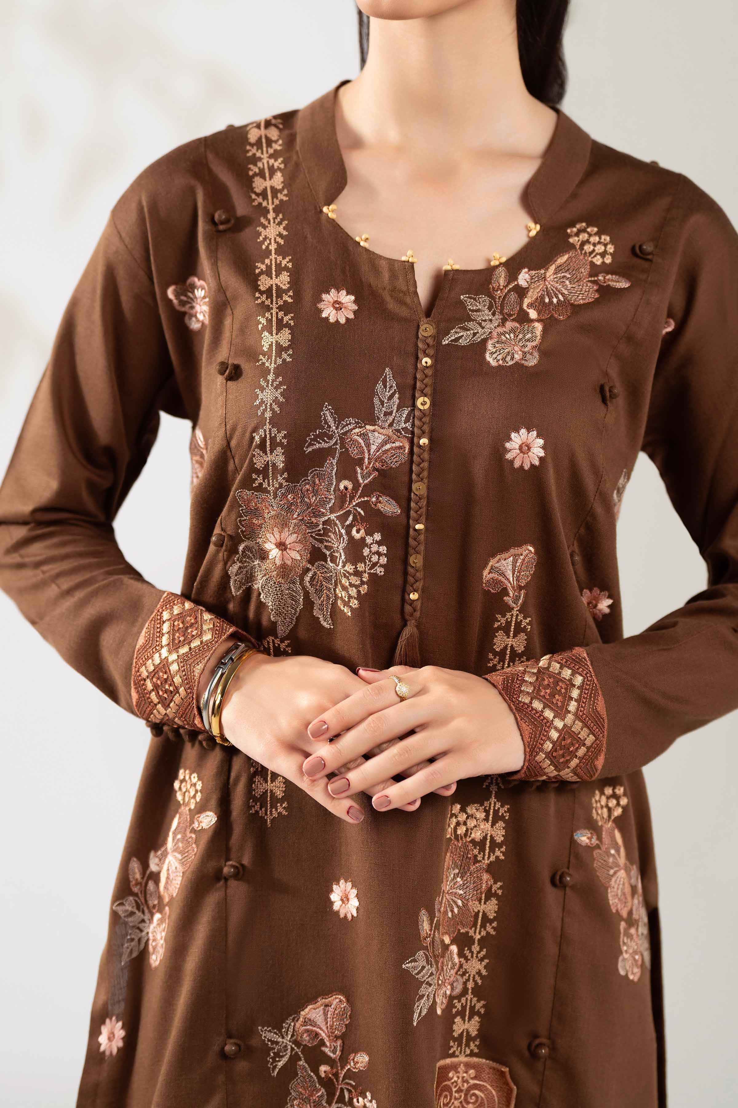 NISHATUAE - Brown Embroidered Karandi 2-piece Unstitched Dress