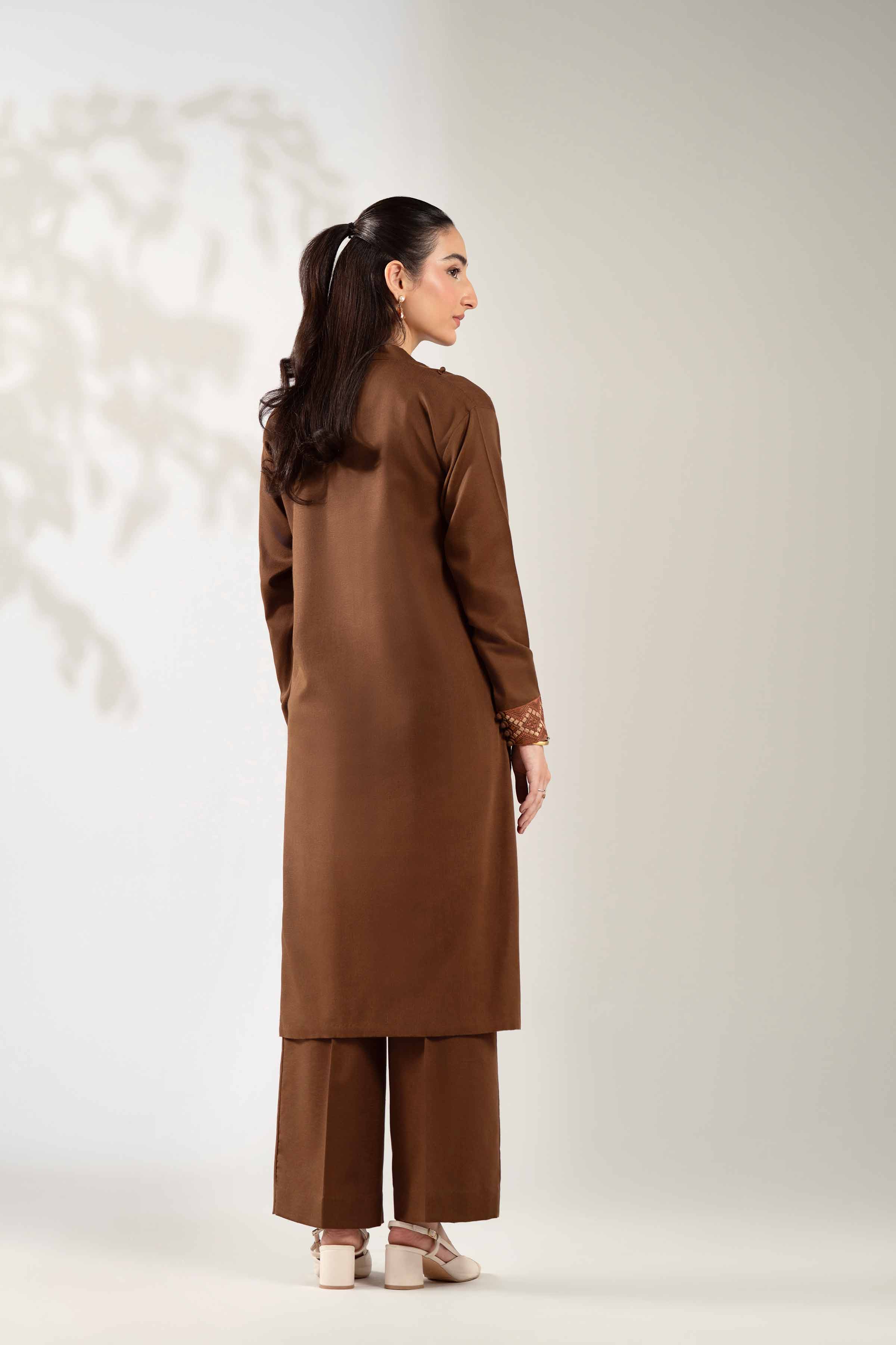 NISHATUAE - Brown Embroidered Karandi 2-piece Unstitched Dress