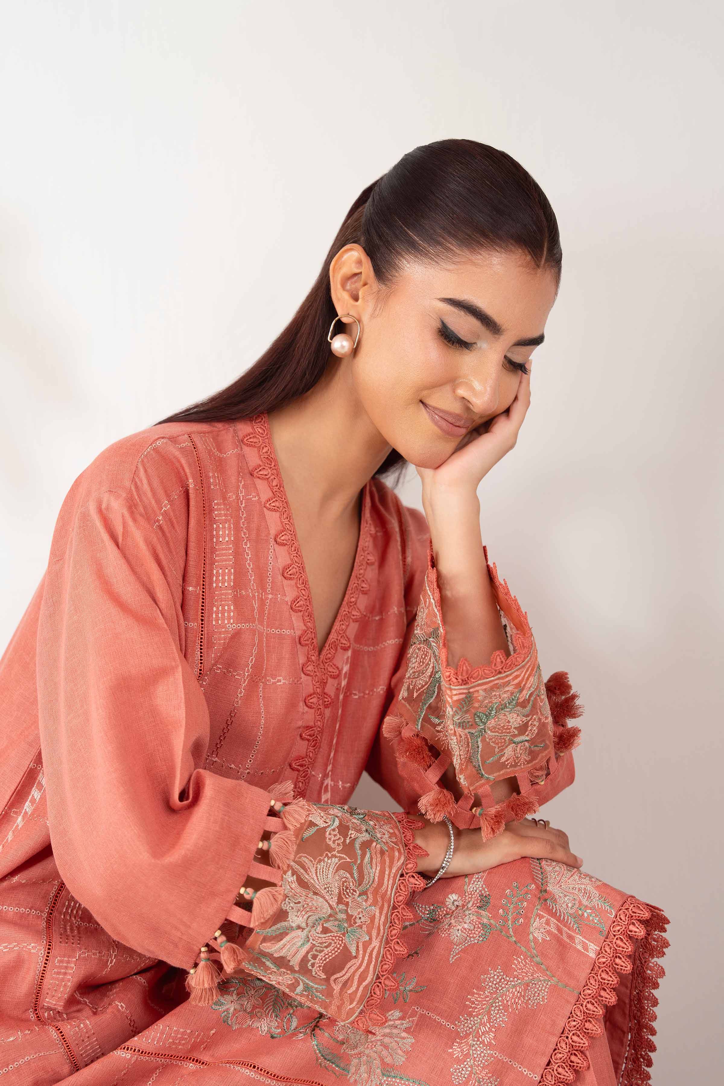 NISHATUAE - Coral Embroidered Karandi 2-piece Unstitched Dress