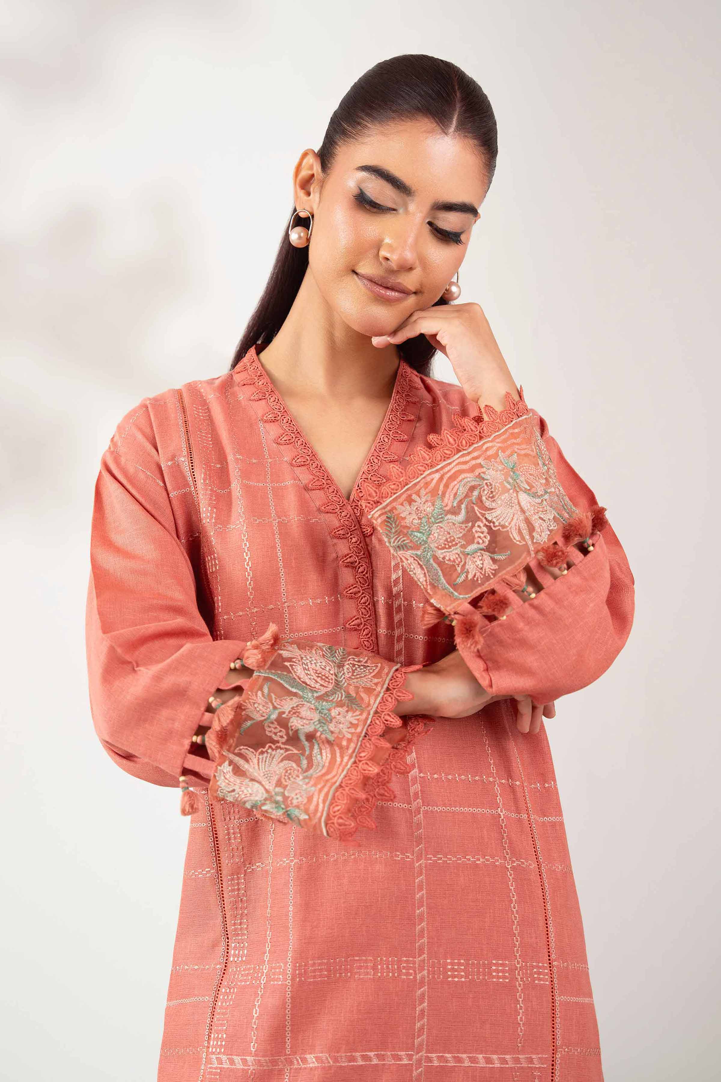 NISHATUAE - Coral Embroidered Karandi 2-piece Unstitched Dress