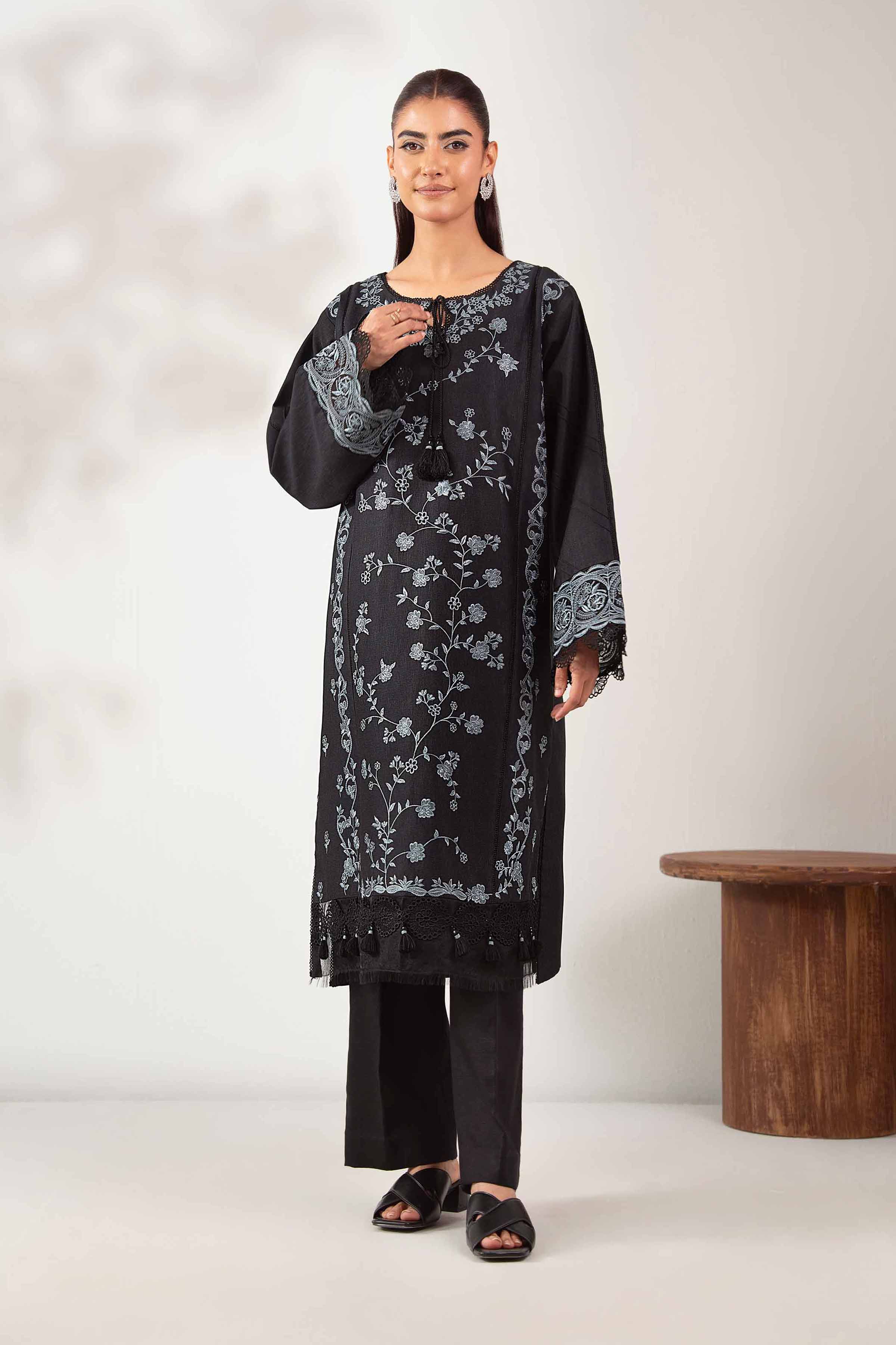 NISHATUAE - Black Embroidered Karandi 2-piece Unstitched Dress