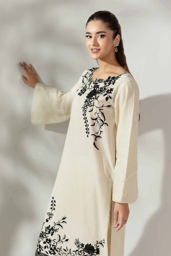 NISHATUAE - Off White Embroidered Karandi 2-piece Unstitched Dress