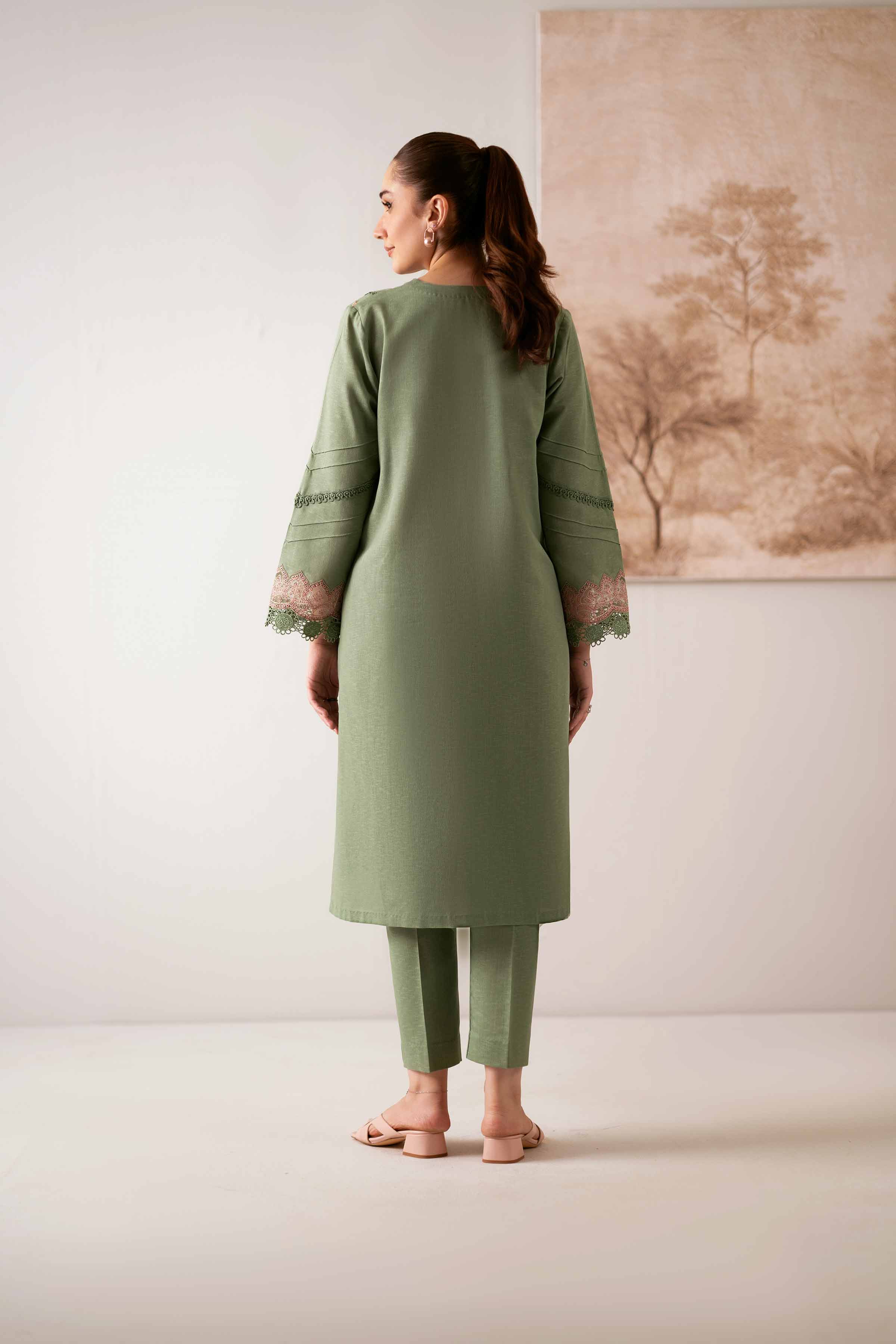 NISHATUAE - Green Embroidered Karandi 2-piece Unstitched Dress