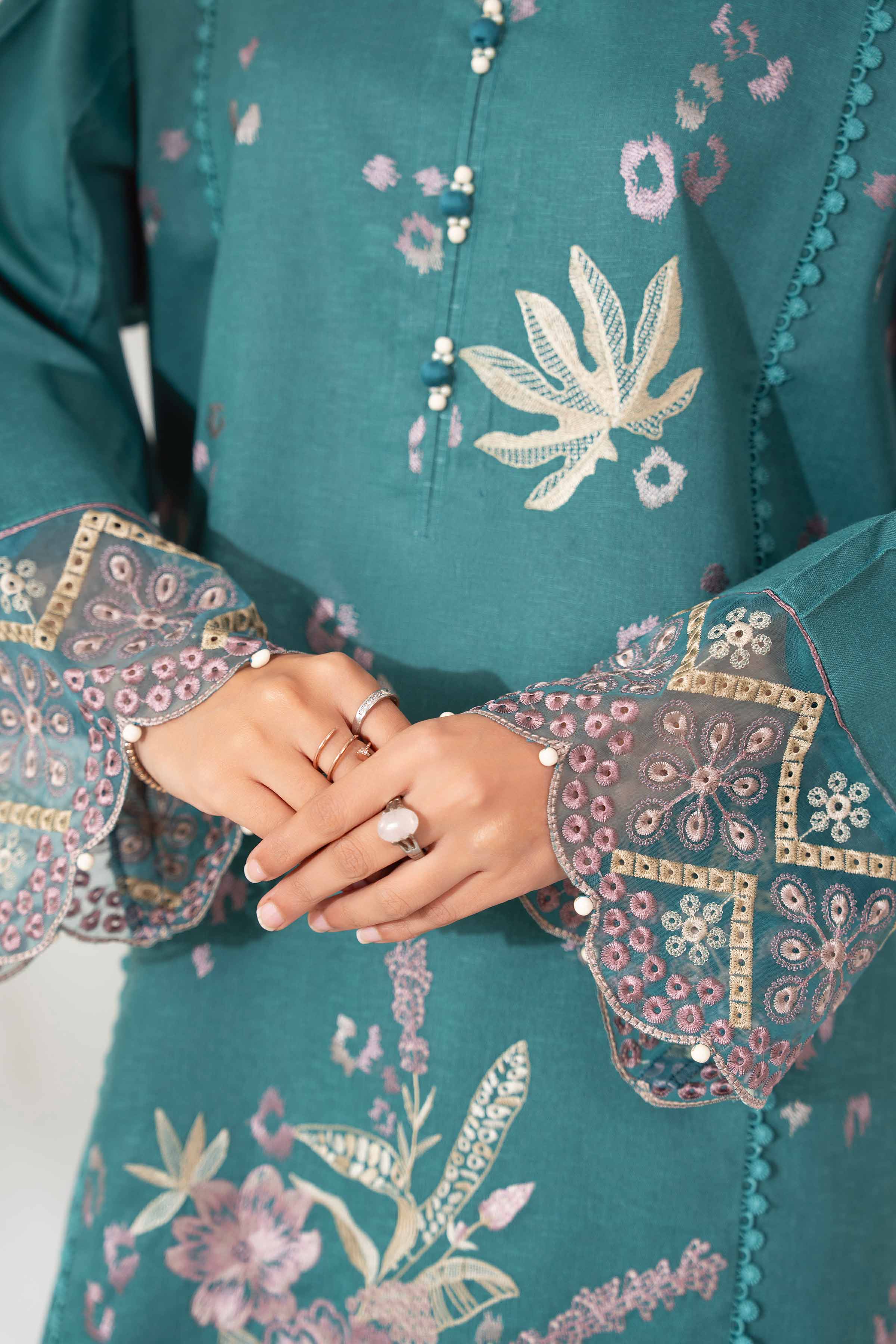 NISHATUAE - Green Embroidered Karandi 2-piece Unstitched Dress