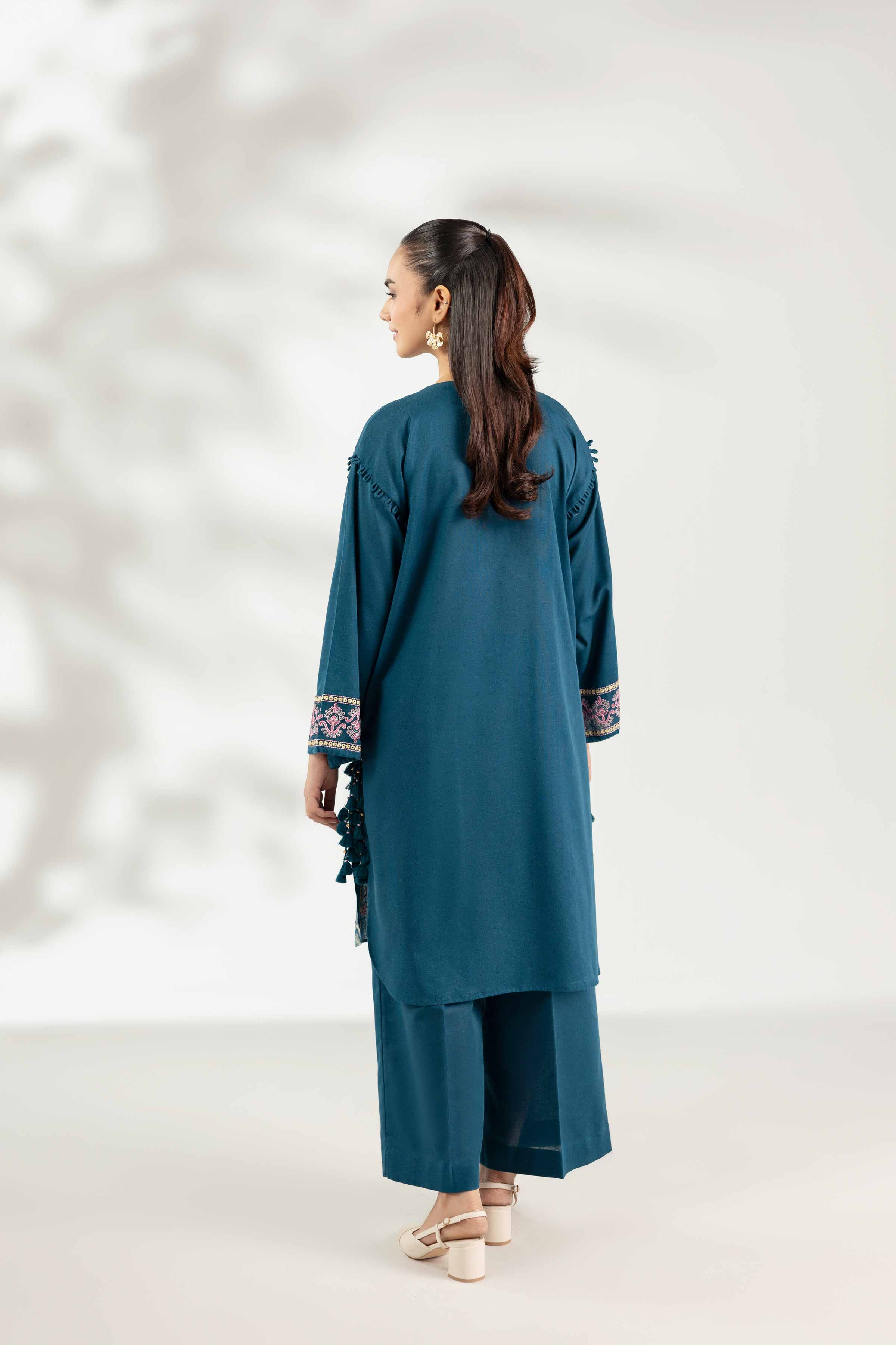NISHATUAE - Blue Embroidered Karandi 2-piece Unstitched Dress