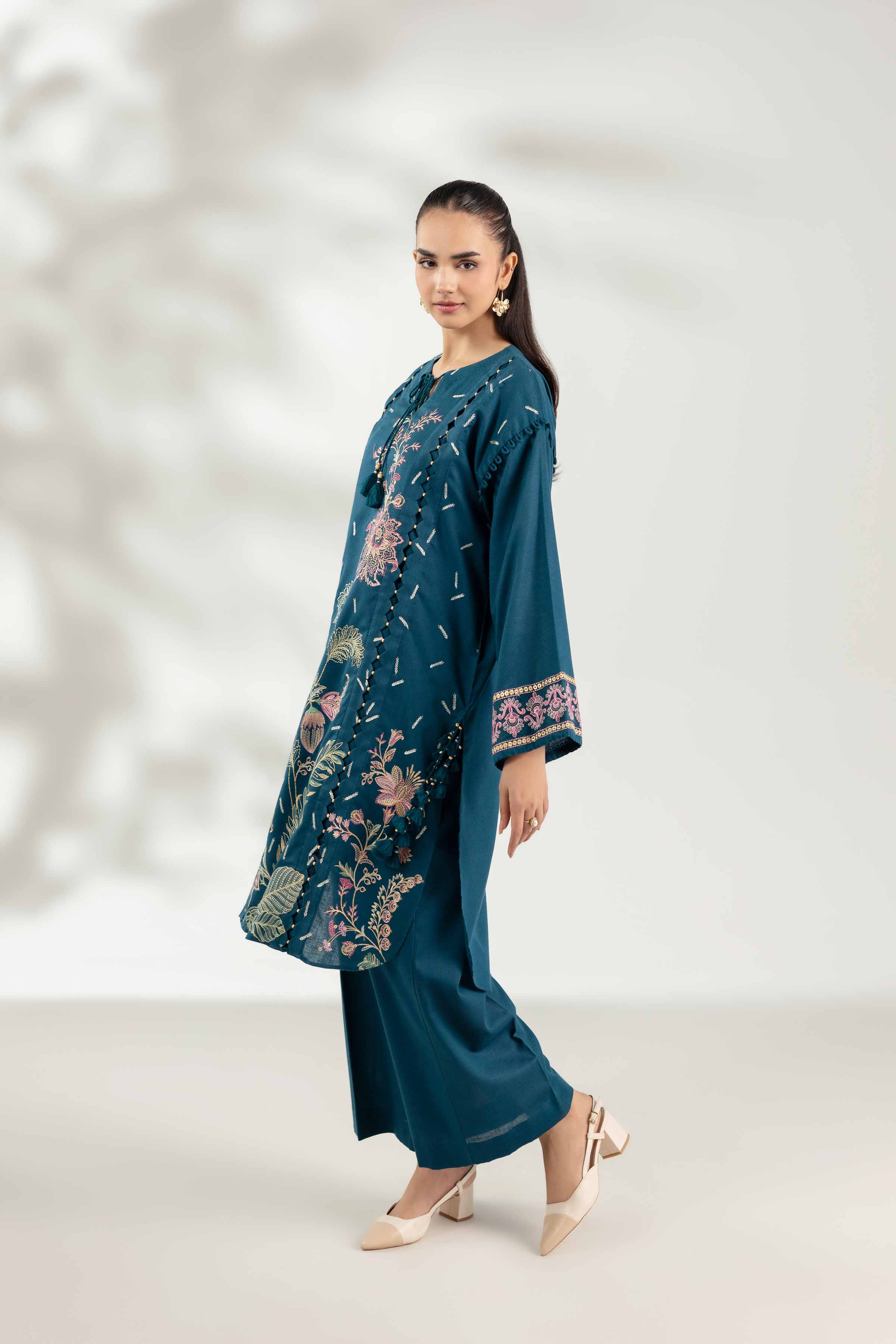 NISHATUAE - Blue Embroidered Karandi 2-piece Unstitched Dress