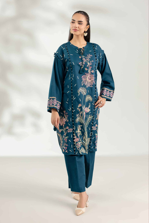 NISHATUAE - Blue Embroidered Karandi 2-piece Unstitched Dress