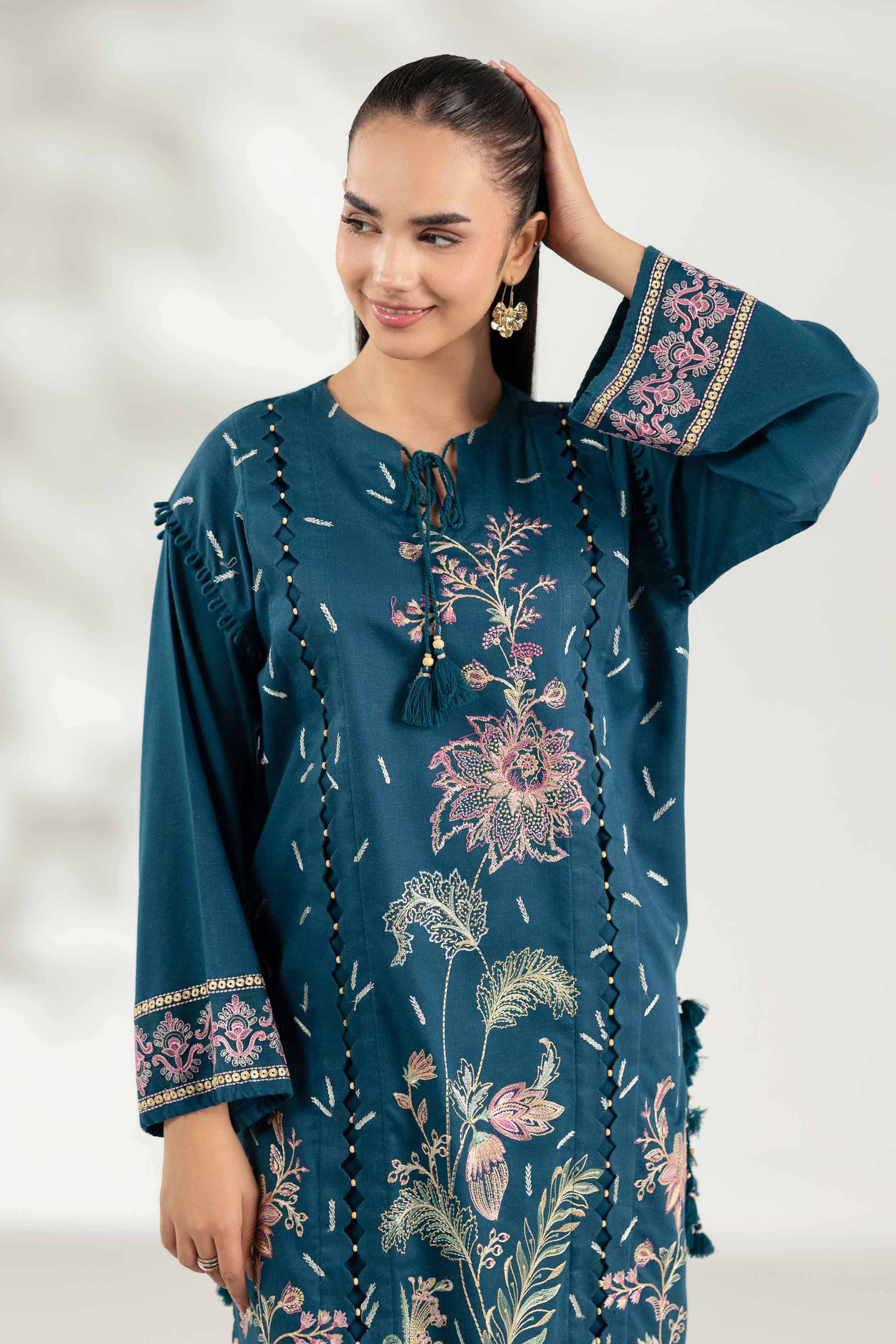 NISHATUAE - Blue Embroidered Karandi 2-piece Unstitched Dress