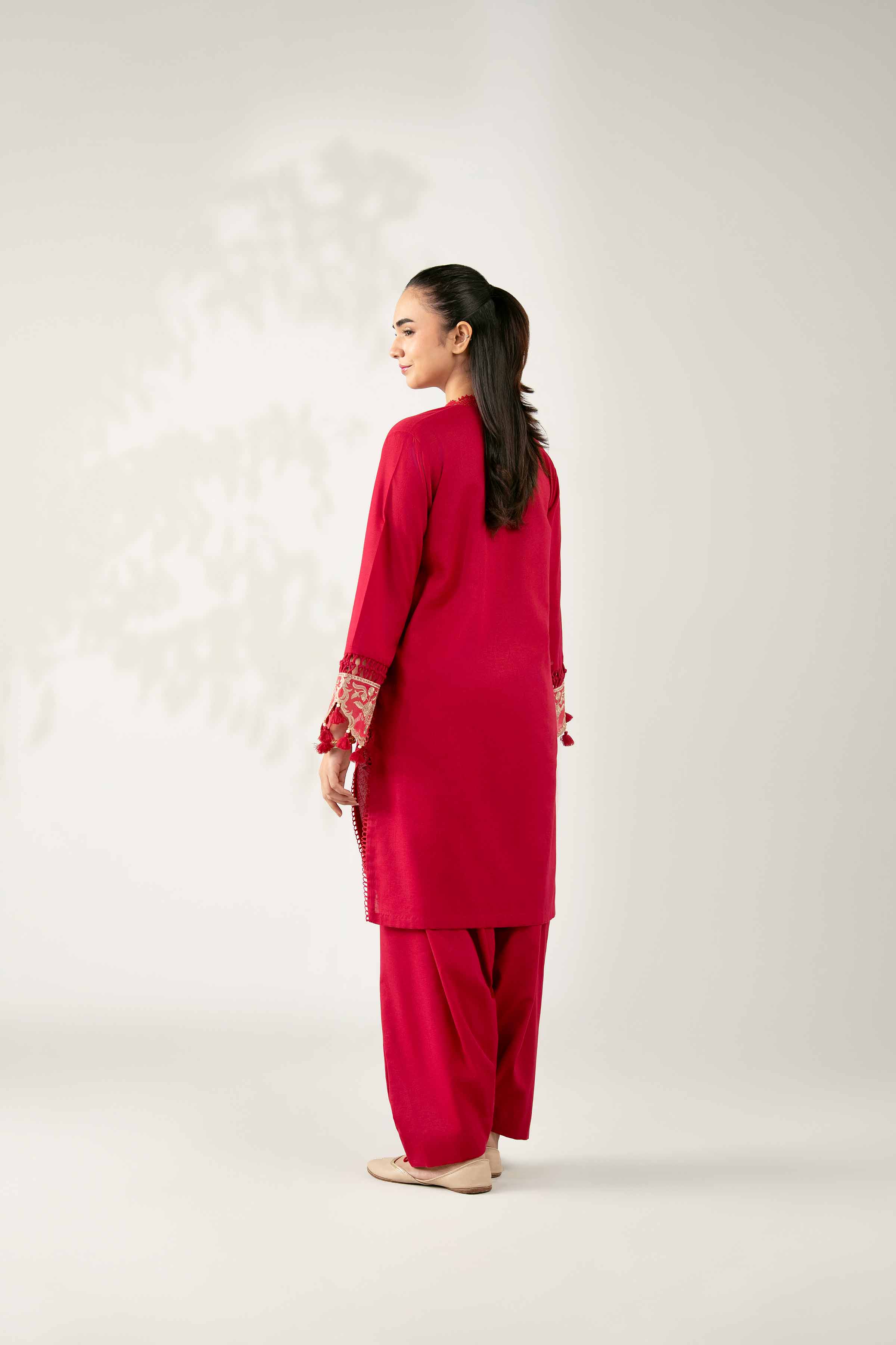 NISHATUAE - Red Embroidered Karandi 2-piece Unstitched Dress