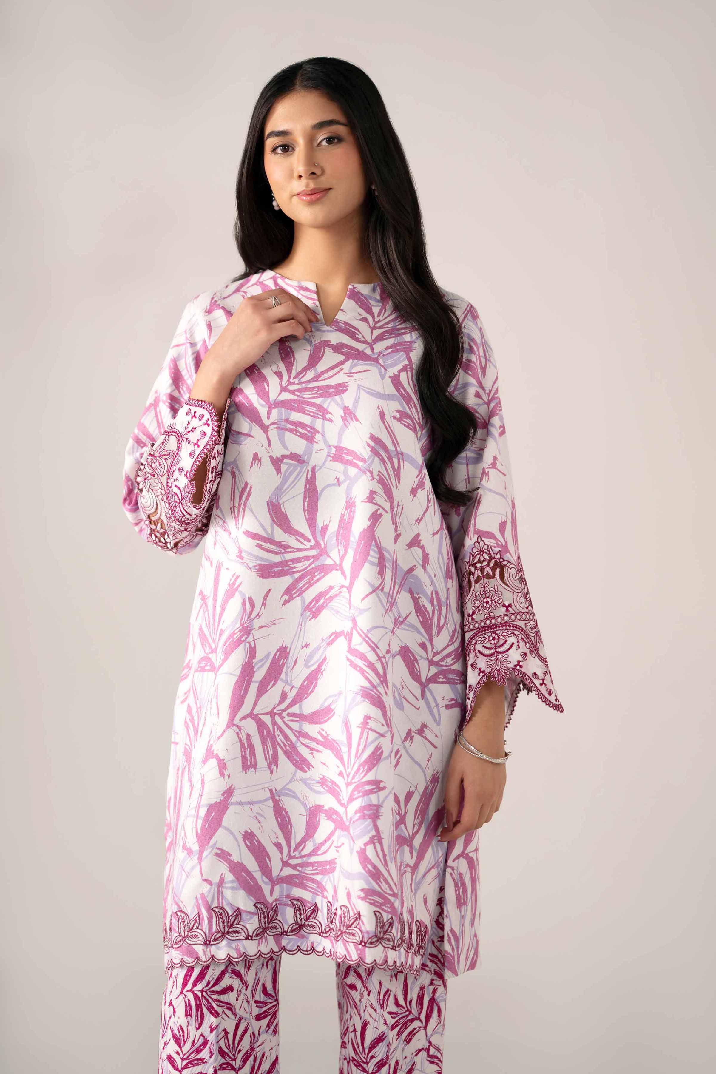 NISHATUAE - Fuchsia Embroidered Karandi 2-piece Unstitched Dress
