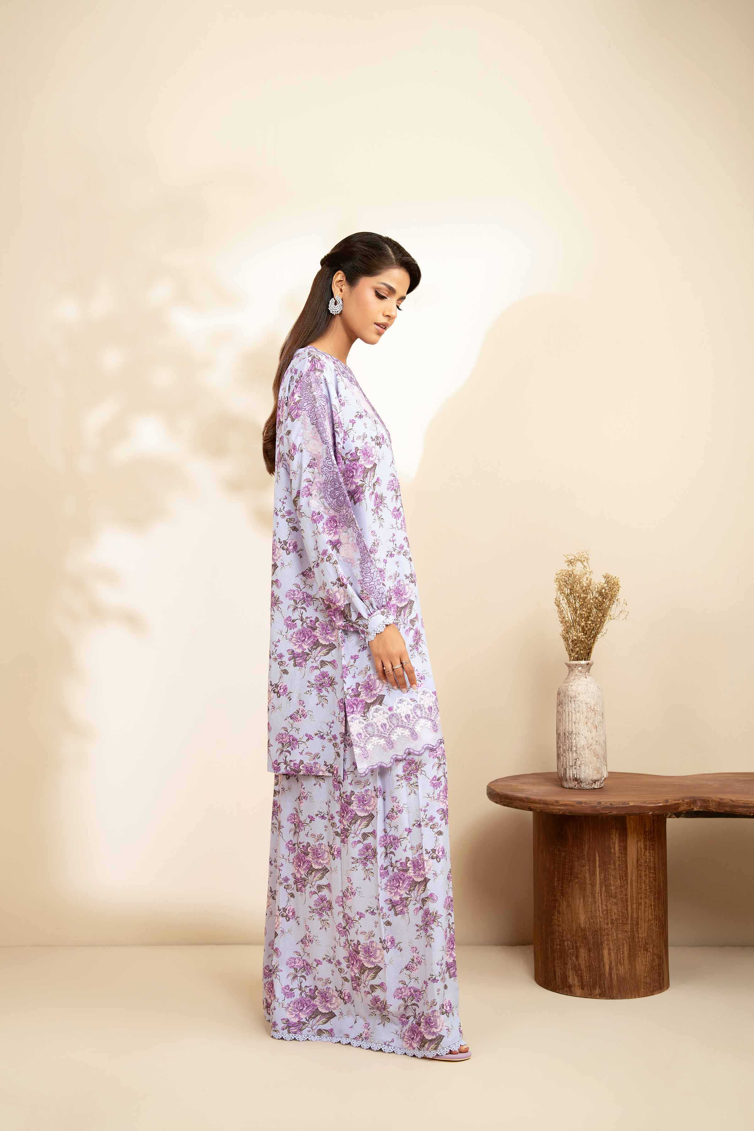 NISHATUAE - Lilac Embroidered Karandi 2-piece Unstitched Dress