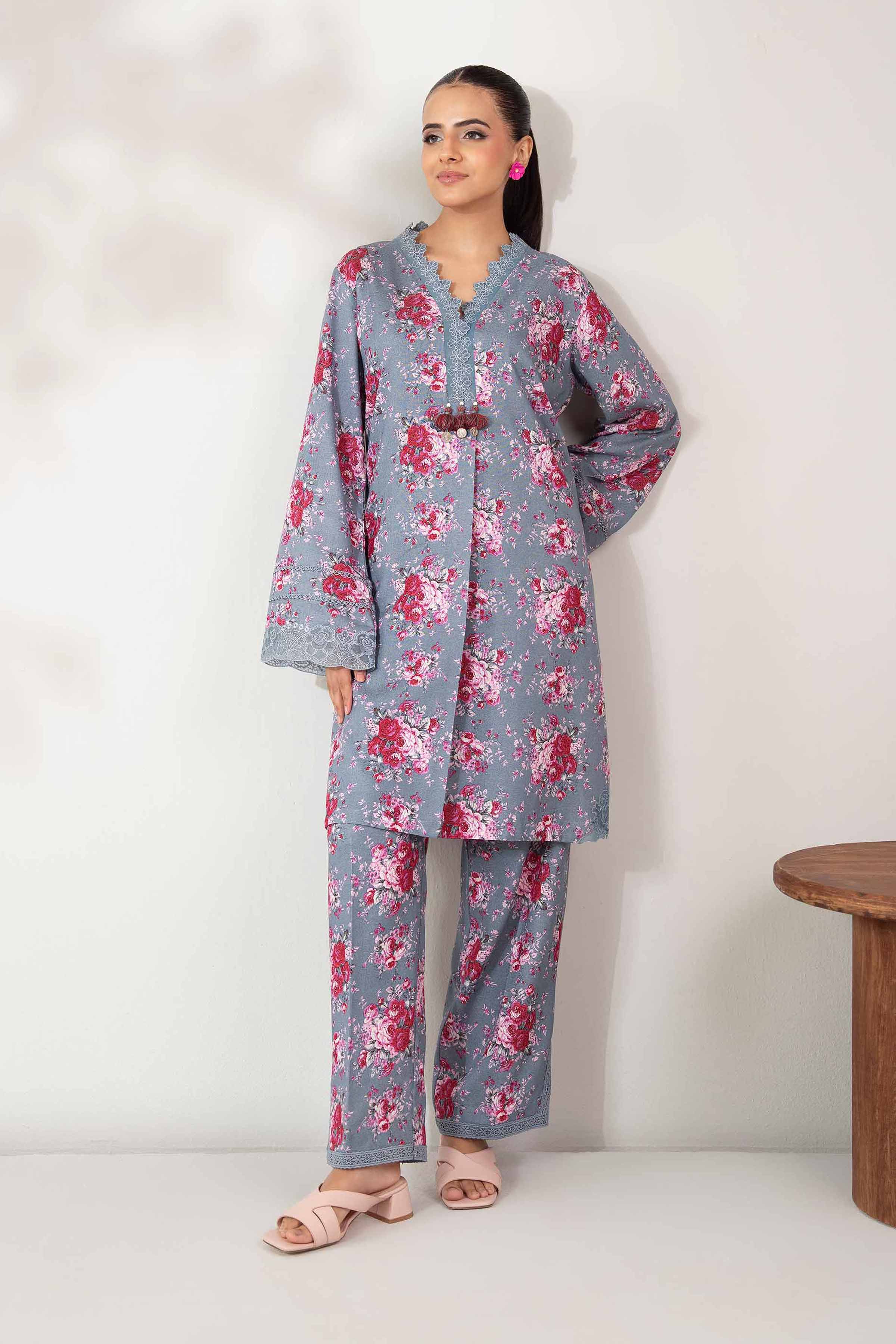 NISHATUAE - Teal Embroidered Karandi 2-piece Unstitched Dress