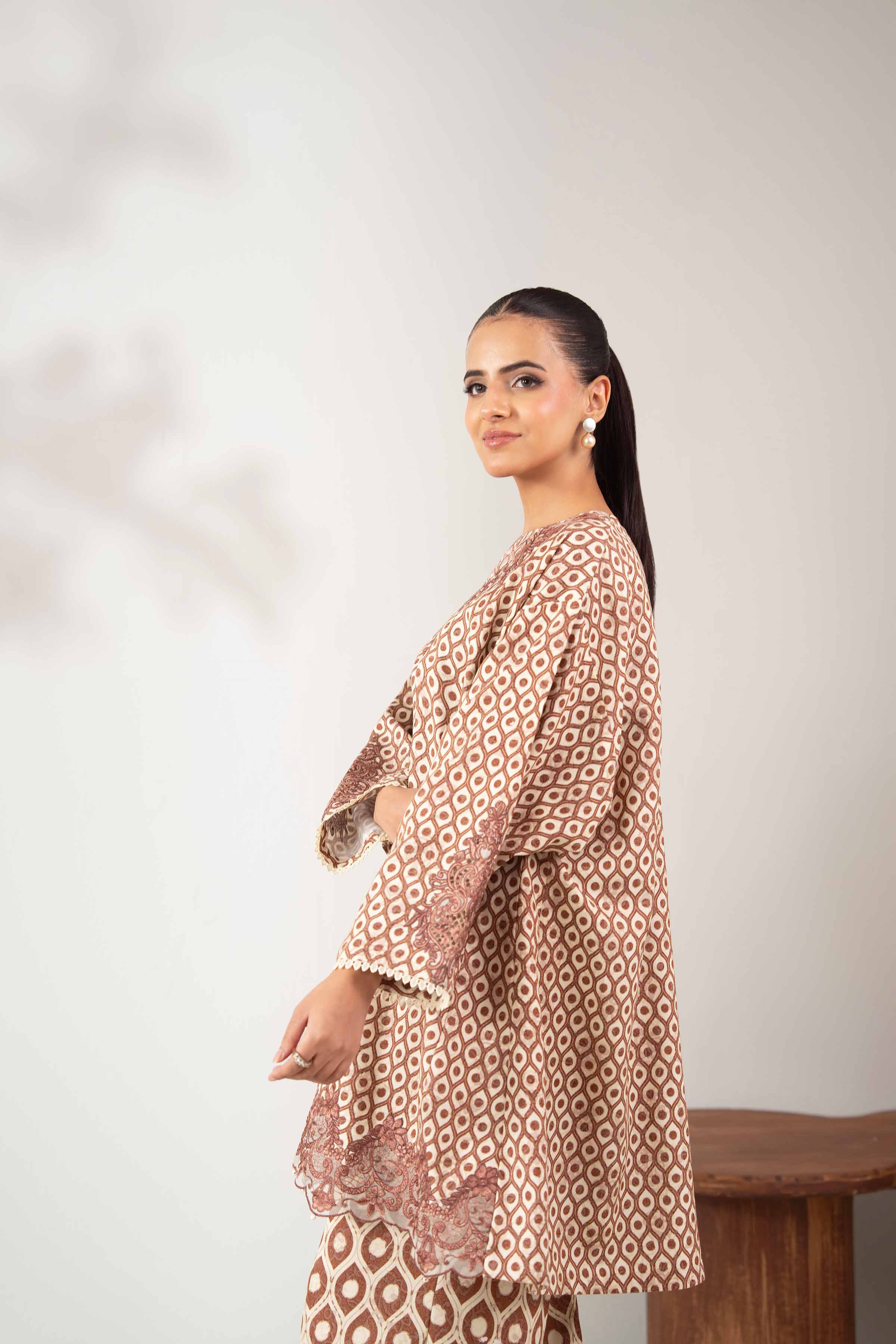 NISHATUAE - Brown Embroidered Karandi 2-piece Unstitched Dress