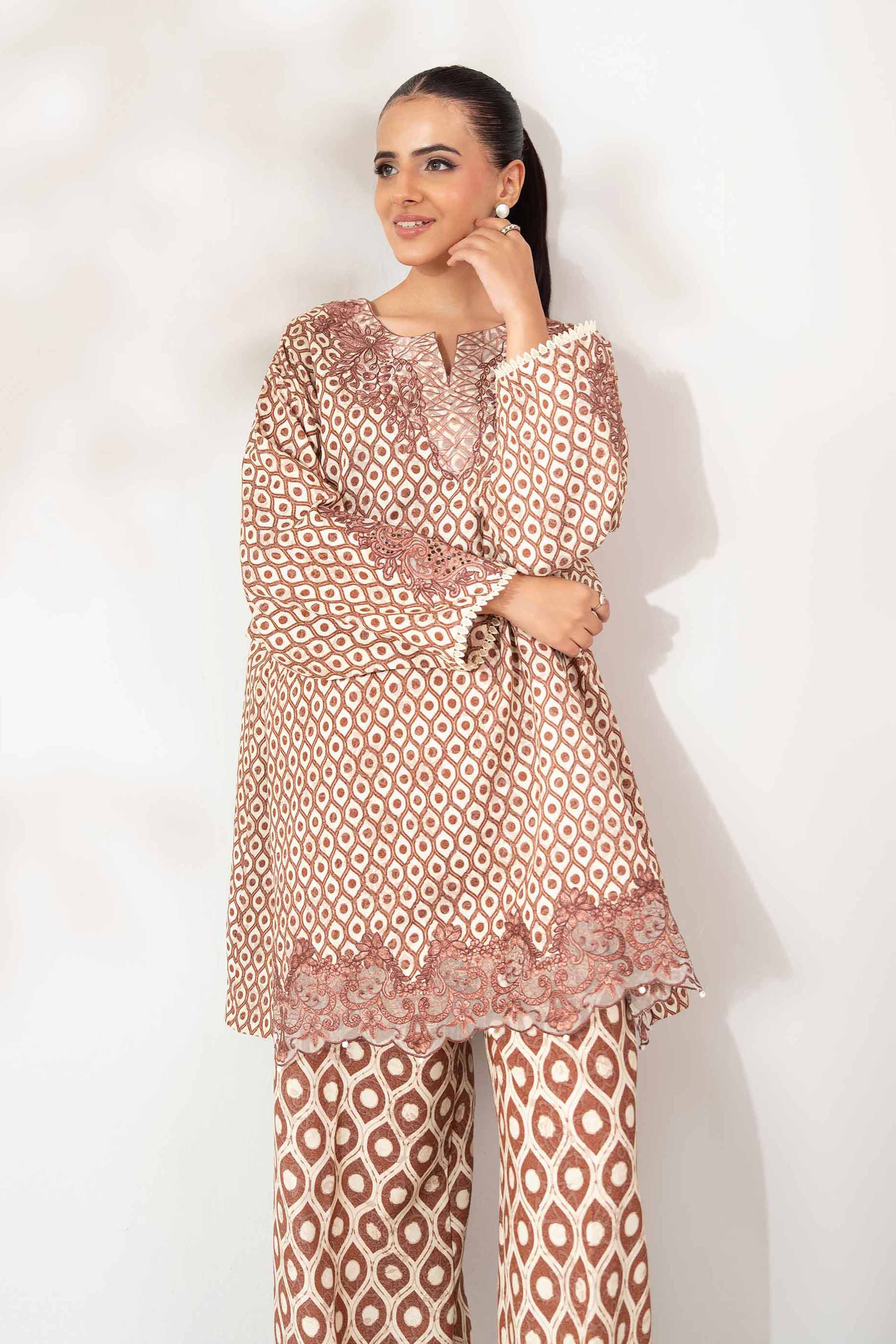 NISHATUAE - Brown Embroidered Karandi 2-piece Unstitched Dress