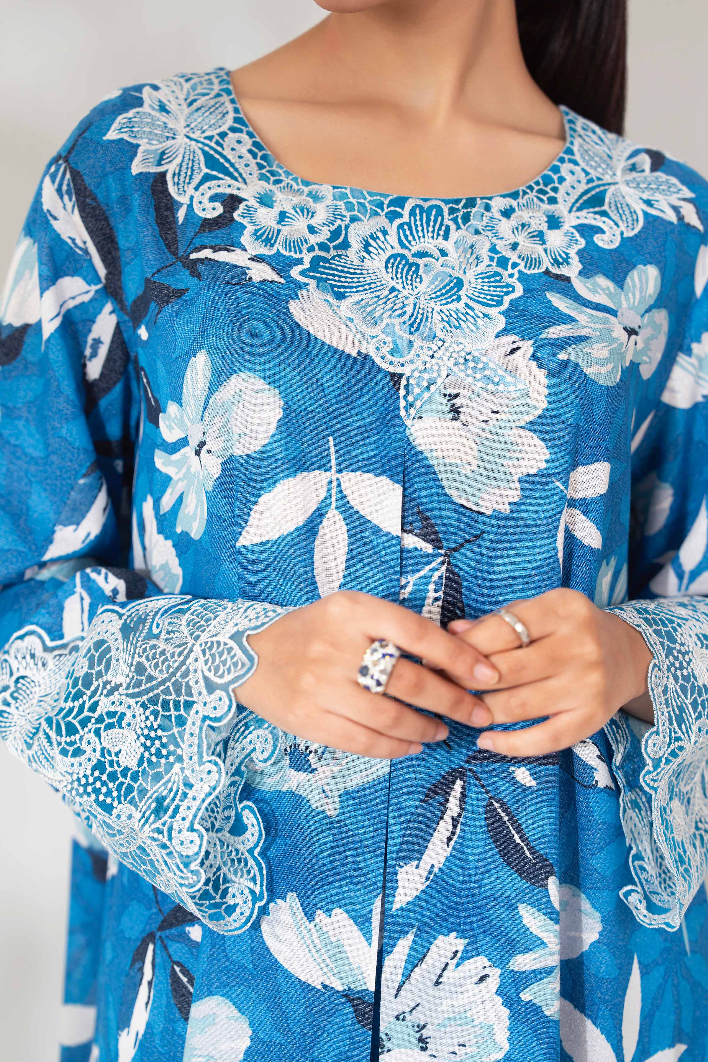 NISHATUAE - Blue Embroidered Karandi 2-piece Unstitched Dress