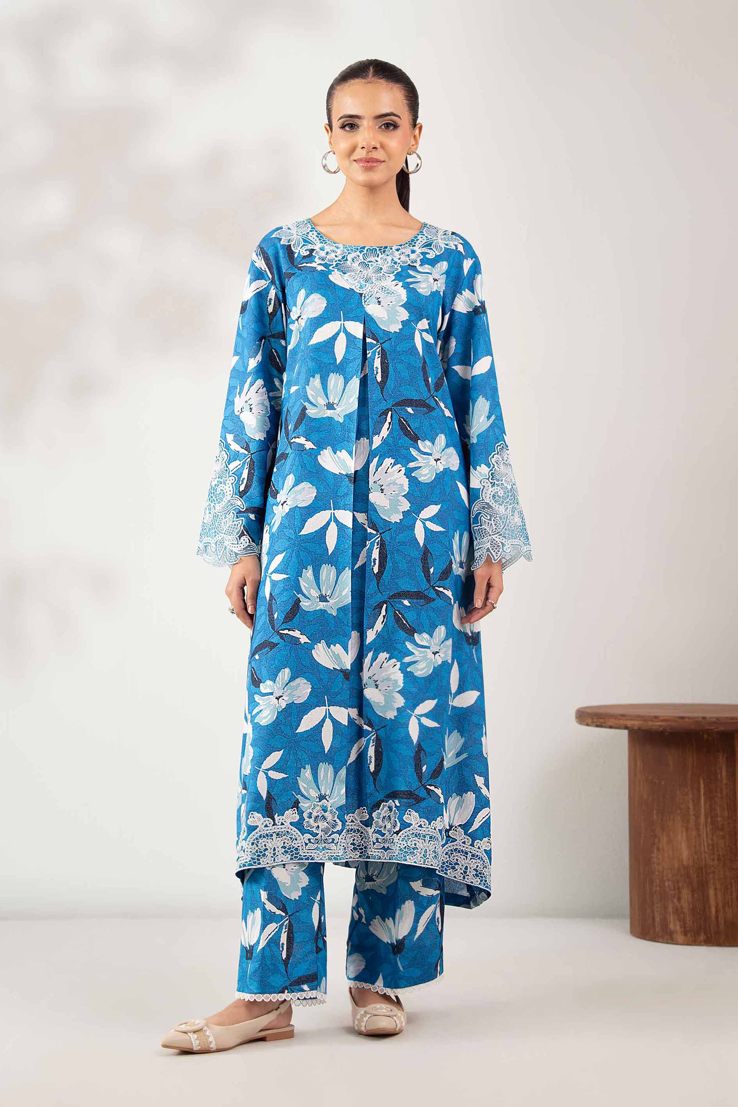 NISHATUAE - Blue Embroidered Karandi 2-piece Unstitched Dress