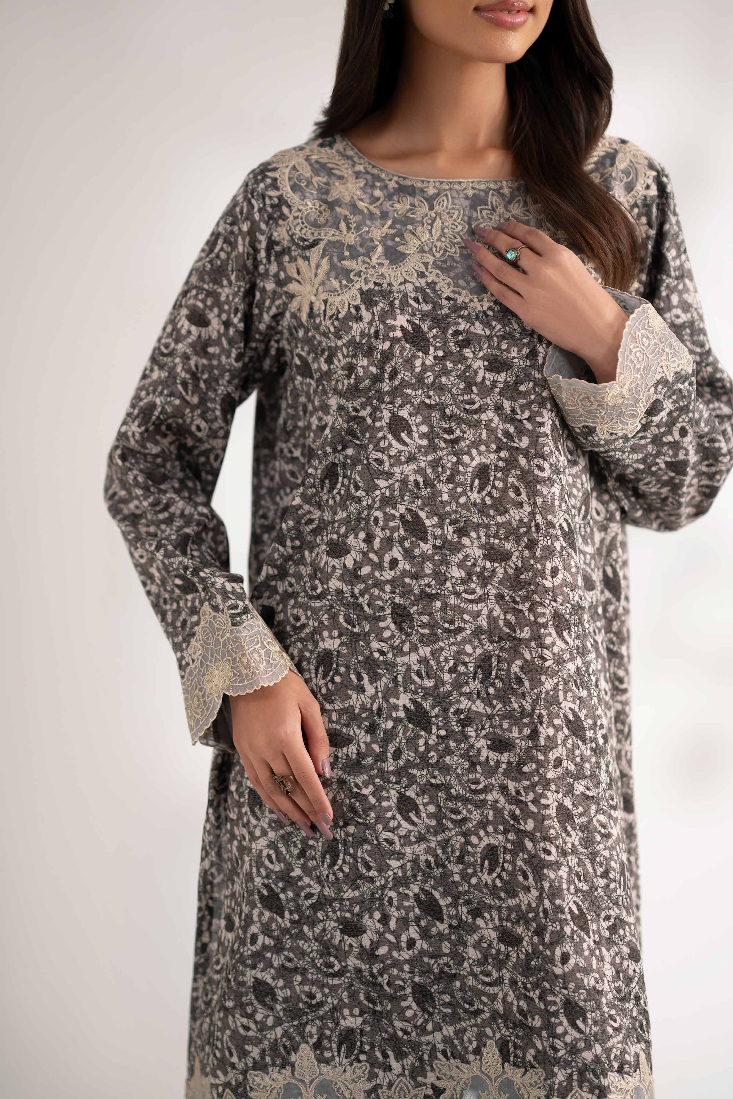 NISHATUAE - Olive Embroidered Karandi 2-piece Unstitched Dress