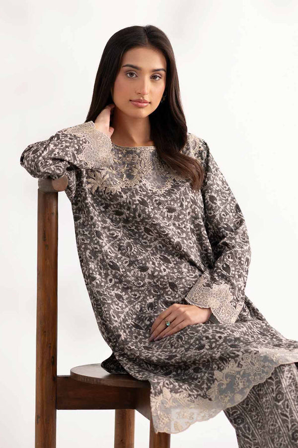 NISHATUAE - Olive Embroidered Karandi 2-piece Unstitched Dress