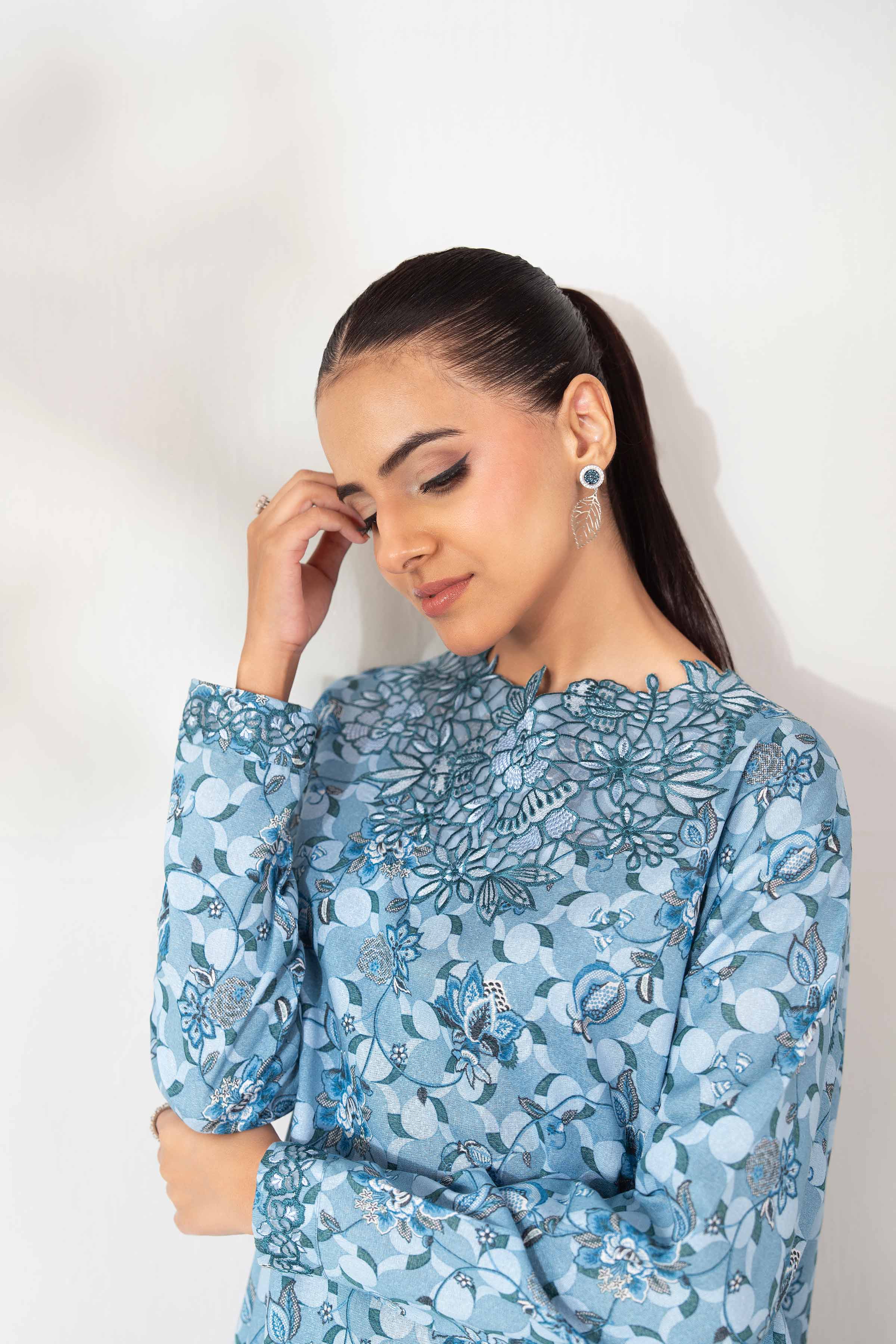 NISHATUAE - Blue Embroidered Karandi 2-piece Unstitched Dress