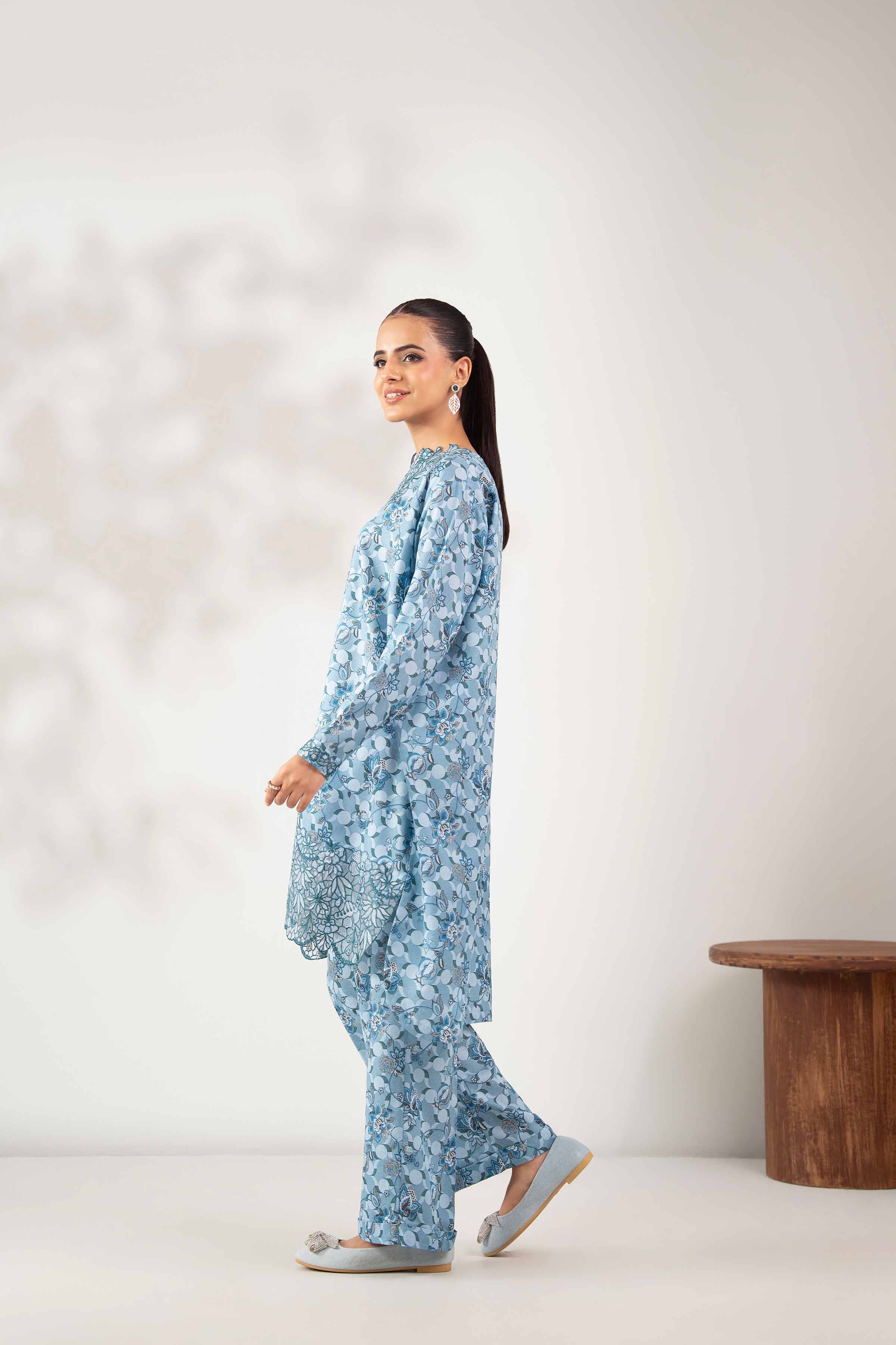 NISHATUAE - Blue Embroidered Karandi 2-piece Unstitched Dress