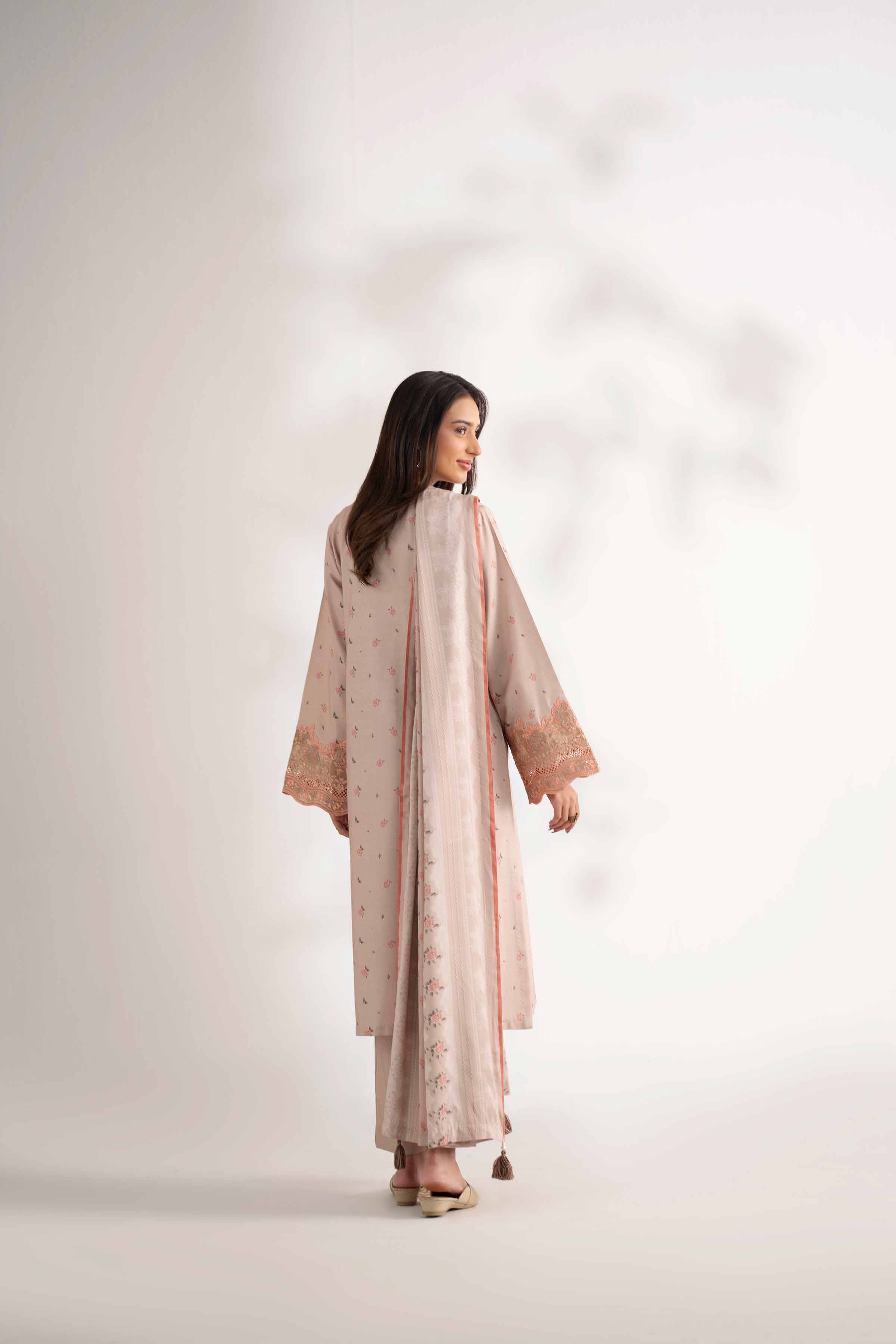 NISHATUAE - Beige Embroidered Linen 3-piece Unstitched Suit