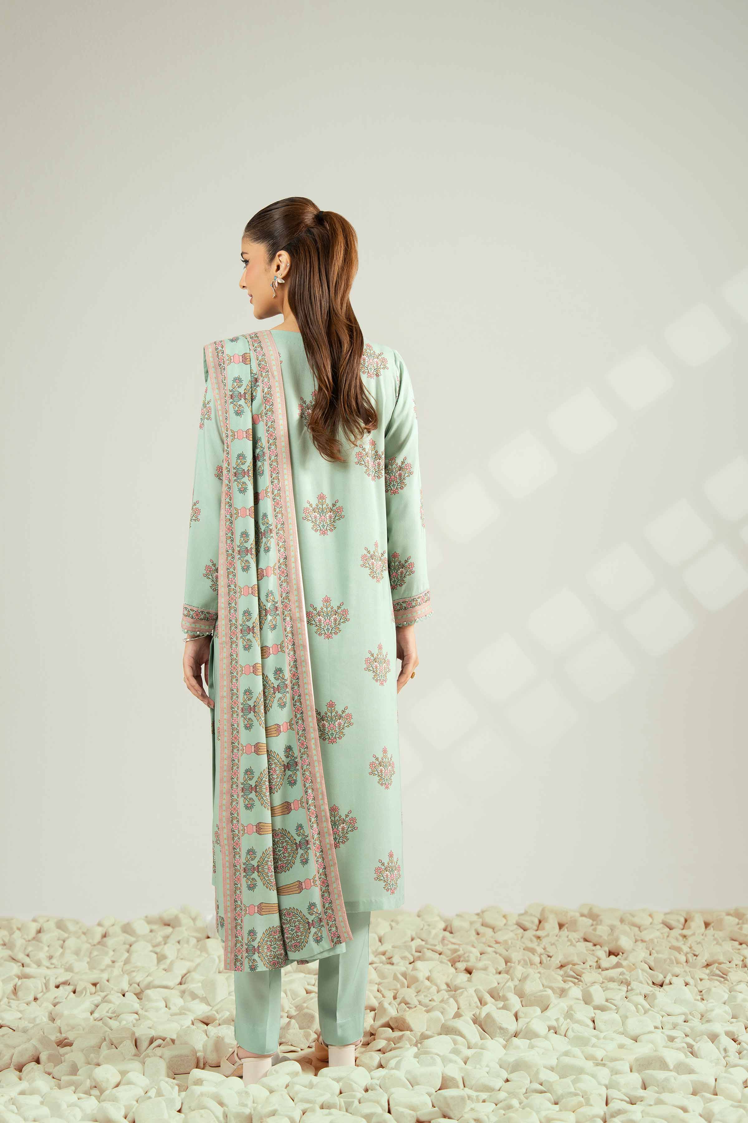 NISHATUAE - Green Printed Linen 3-piece Unstitched Suit