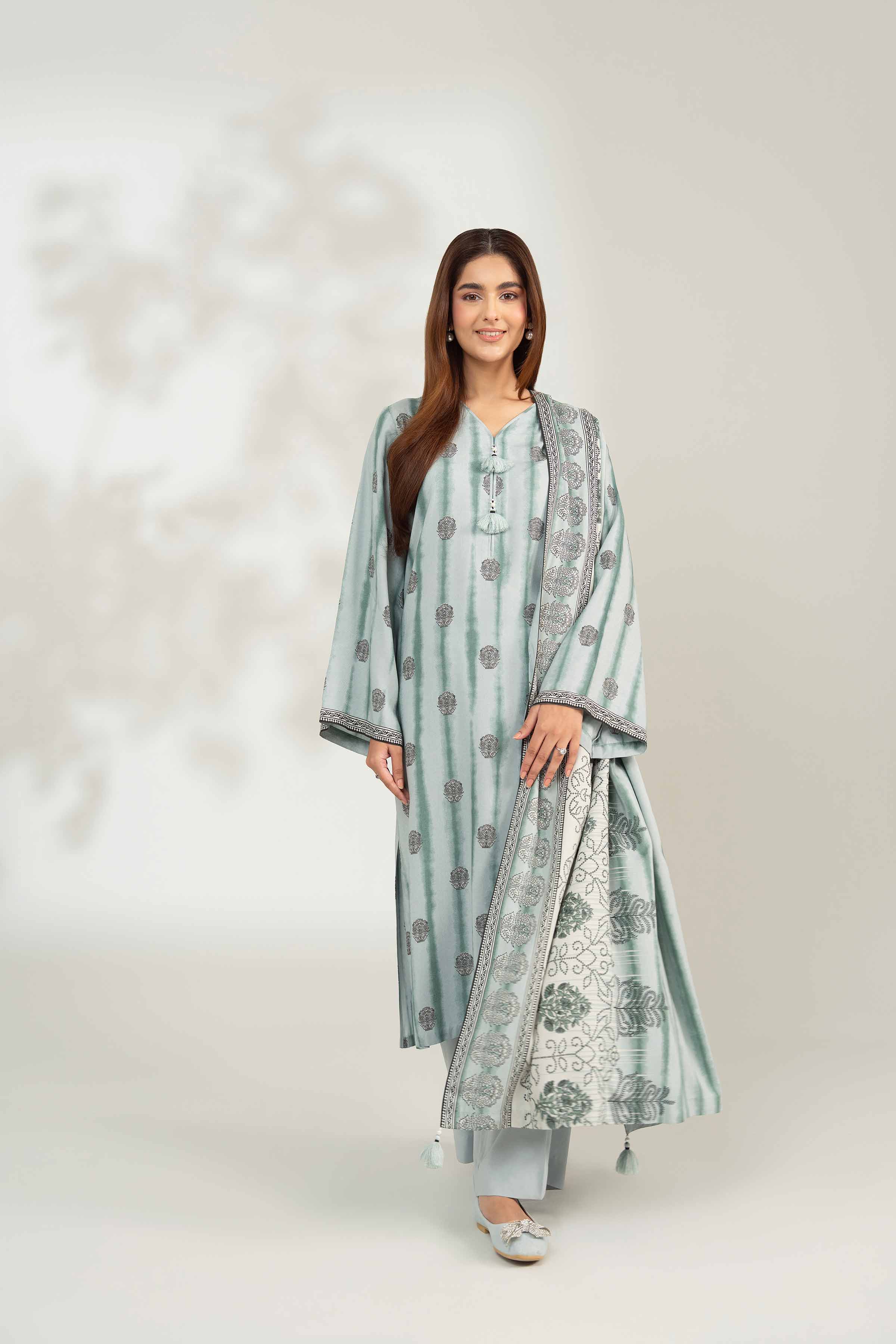 NISHATUAE - Green Printed Linen 3-piece Unstitched Suit