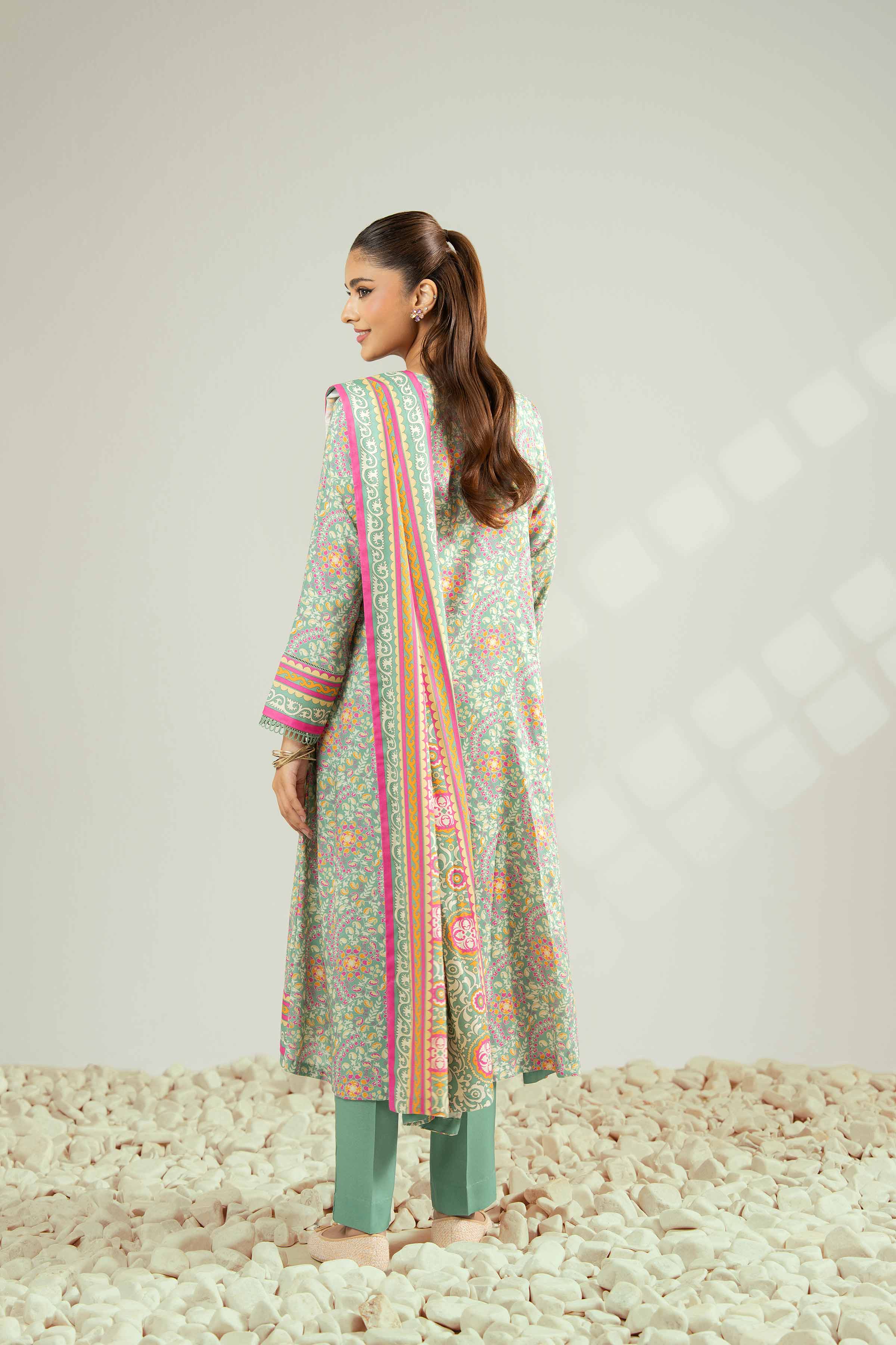 NISHATUAE - Multi Printed Linen 3-piece Unstitched Suit