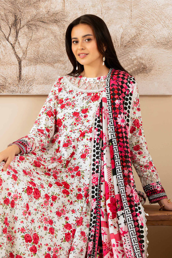 NISHATUAE - Multi Printed Linen 3-piece Unstitched Suit