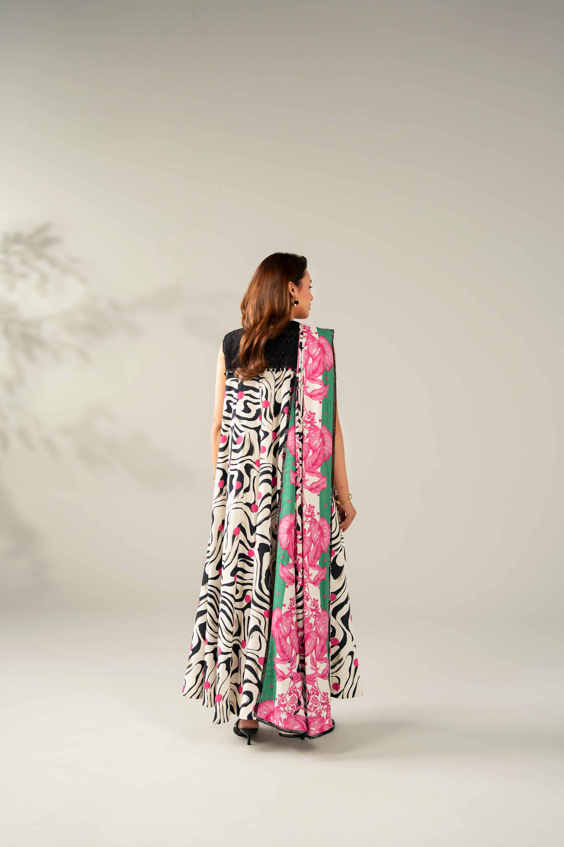NISHATUAE - Black & Off white Printed Linen 3-piece Unstitched Suit
