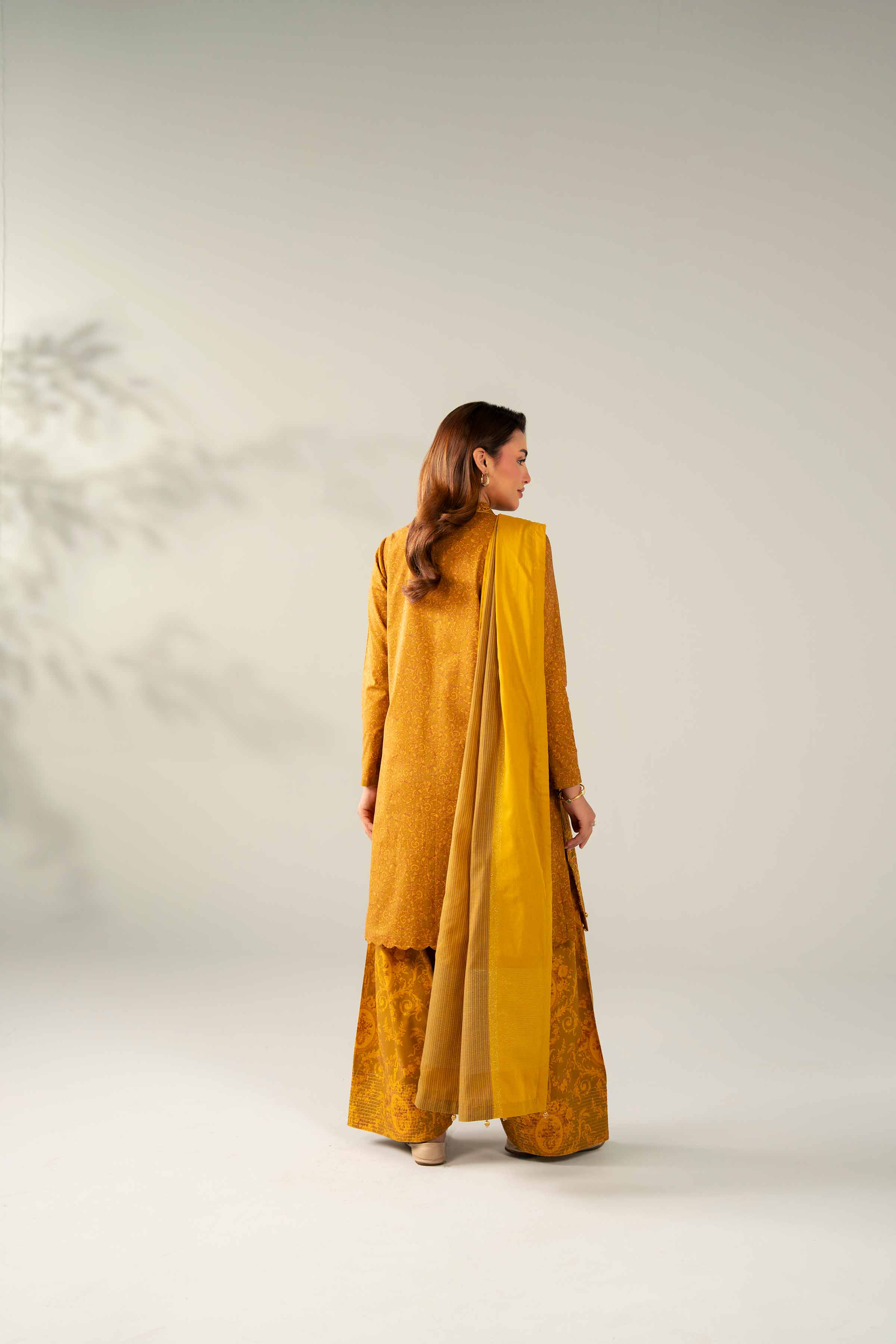 NISHATUAE - Mustard Embroidered Cotton 3-piece Unstitched Suit
