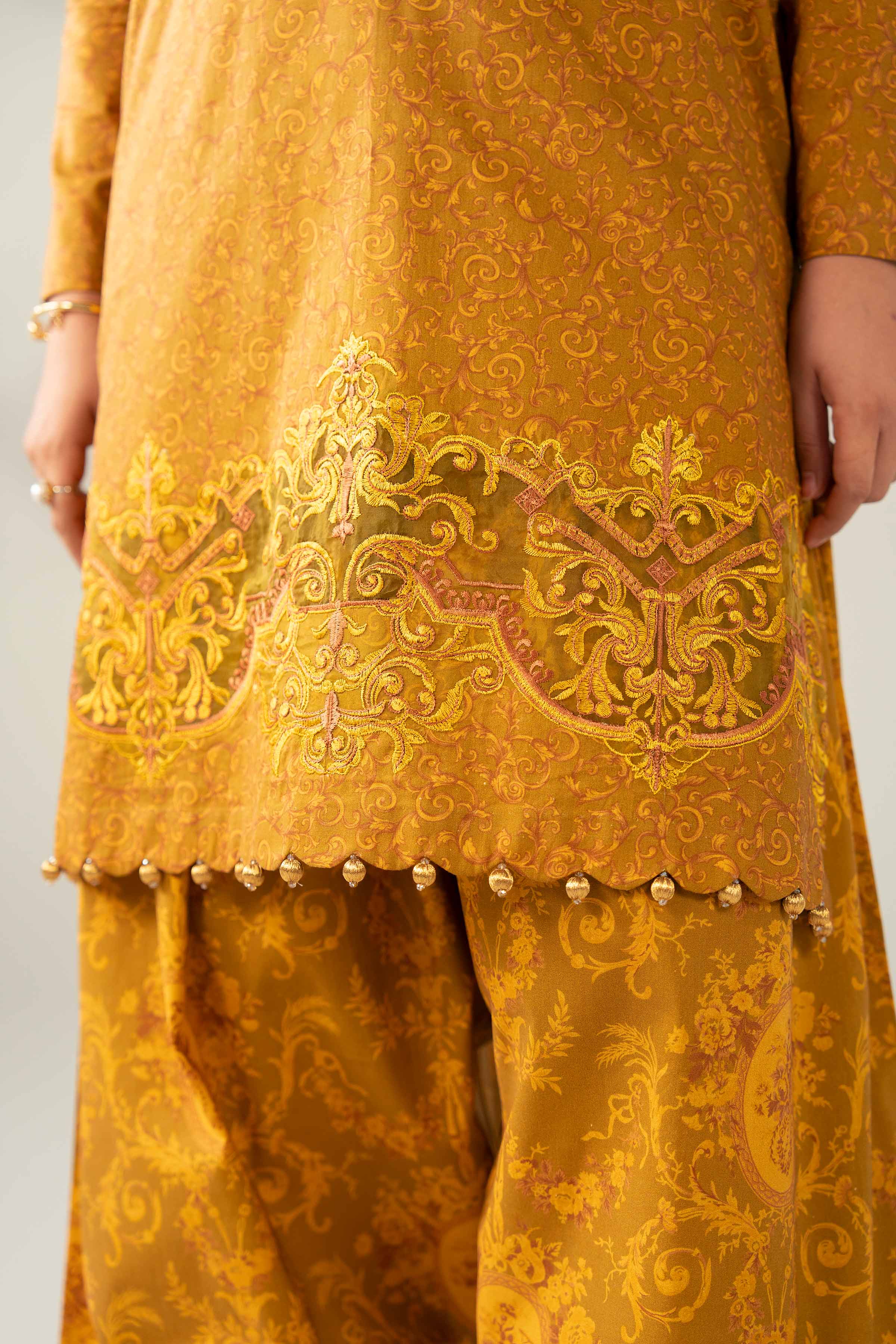 NISHATUAE - Mustard Embroidered Cotton 3-piece Unstitched Suit