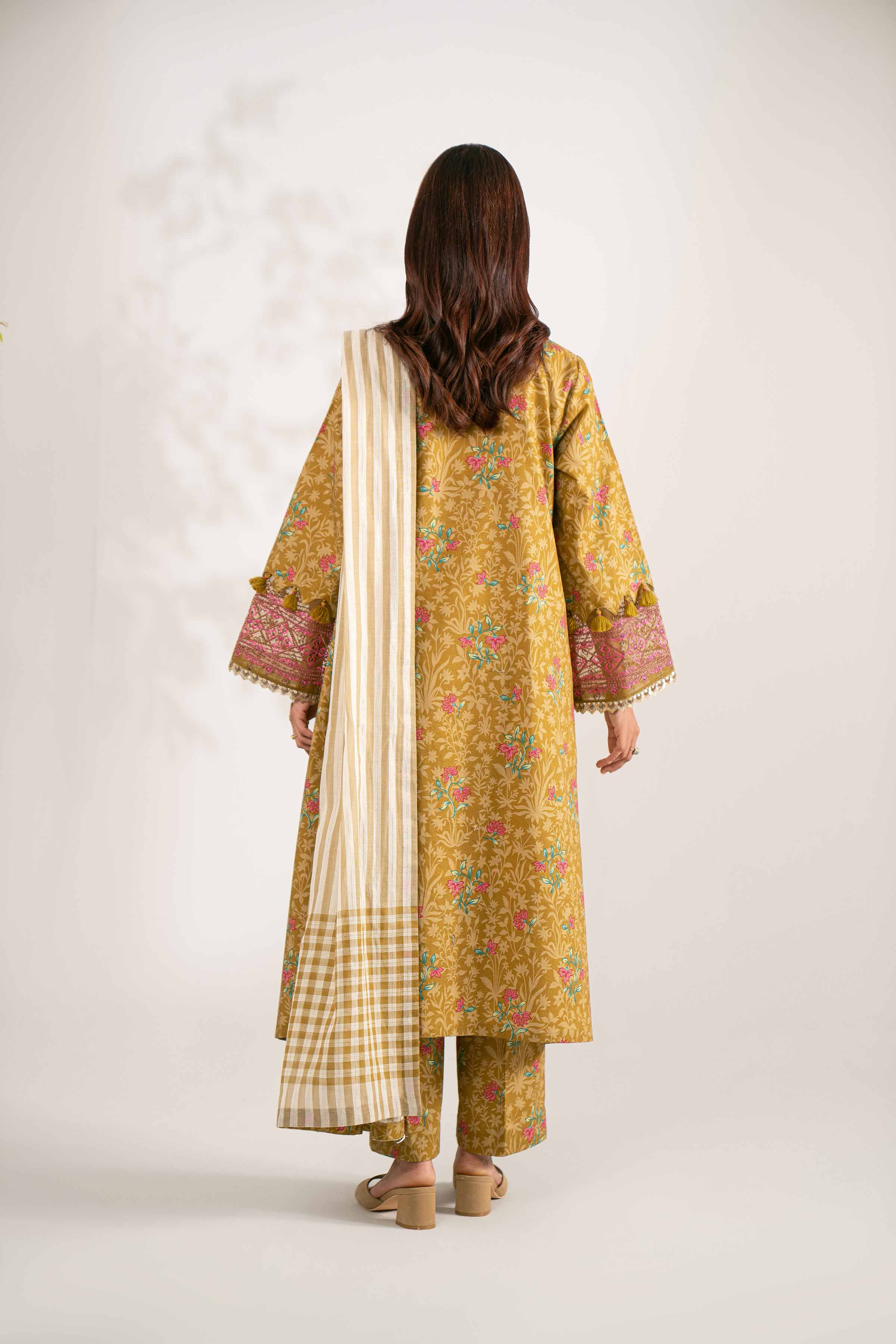NISHATUAE - Ochre Embroidered Cotton 3-piece Unstitched Suit