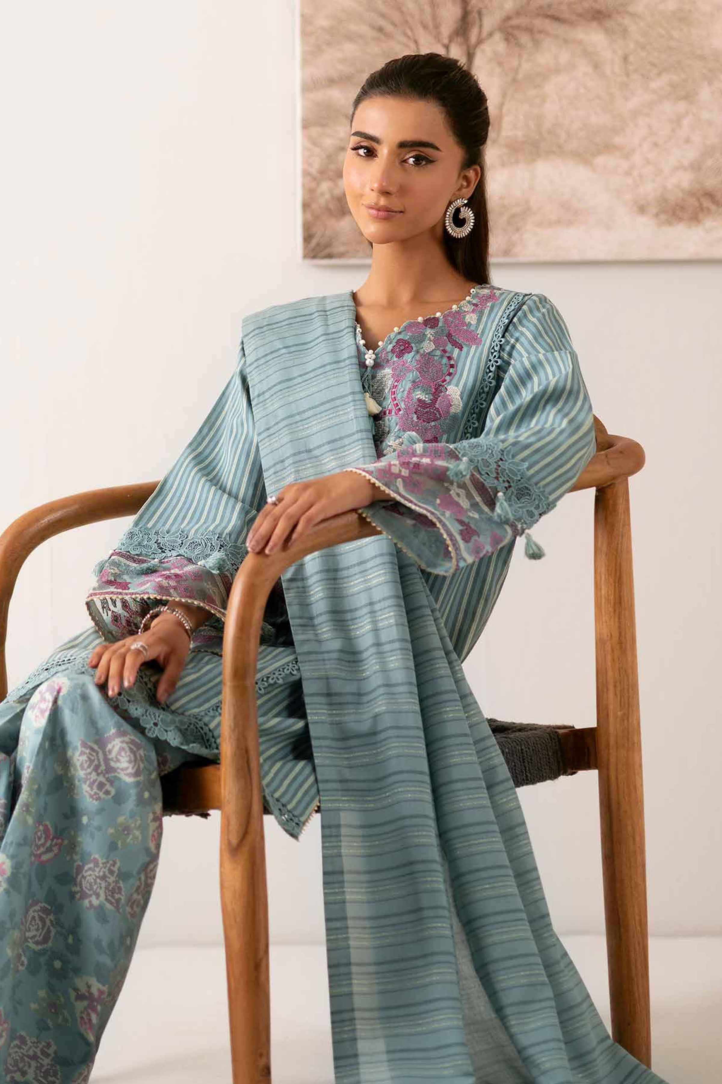 NISHATUAE - Teal Embroidered Cambric 3-piece Unstitched Suit