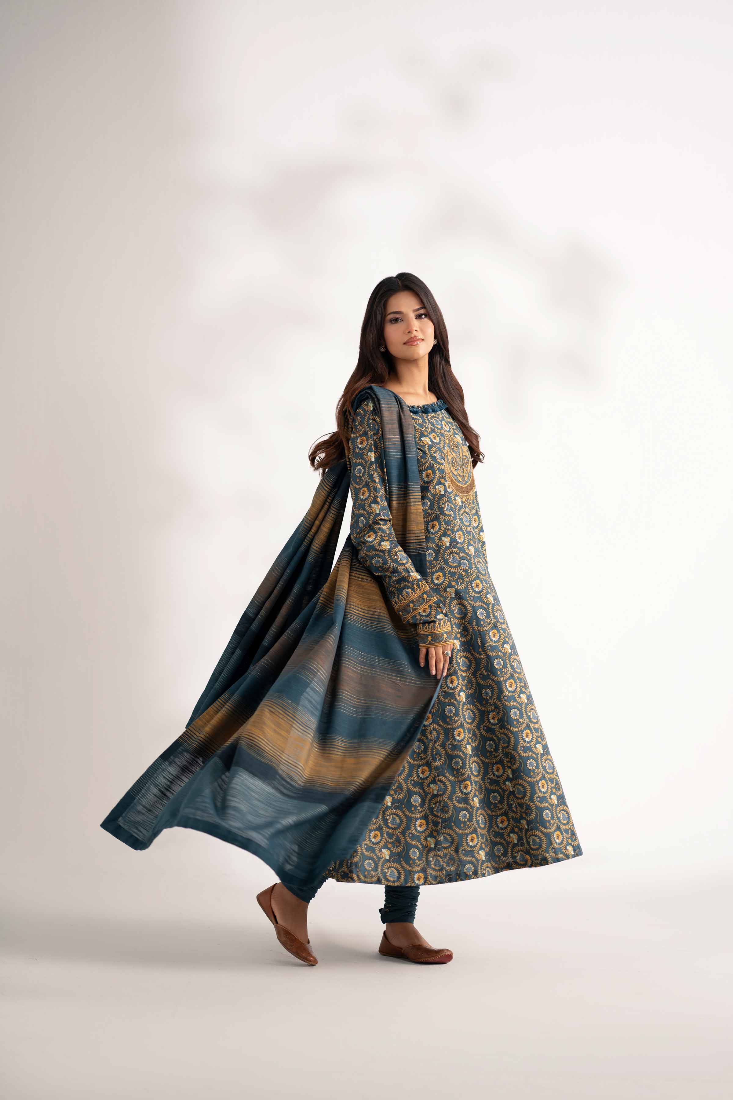 NISHATUAE - Blue Embroidered Cotton 3-piece Unstitched Suit